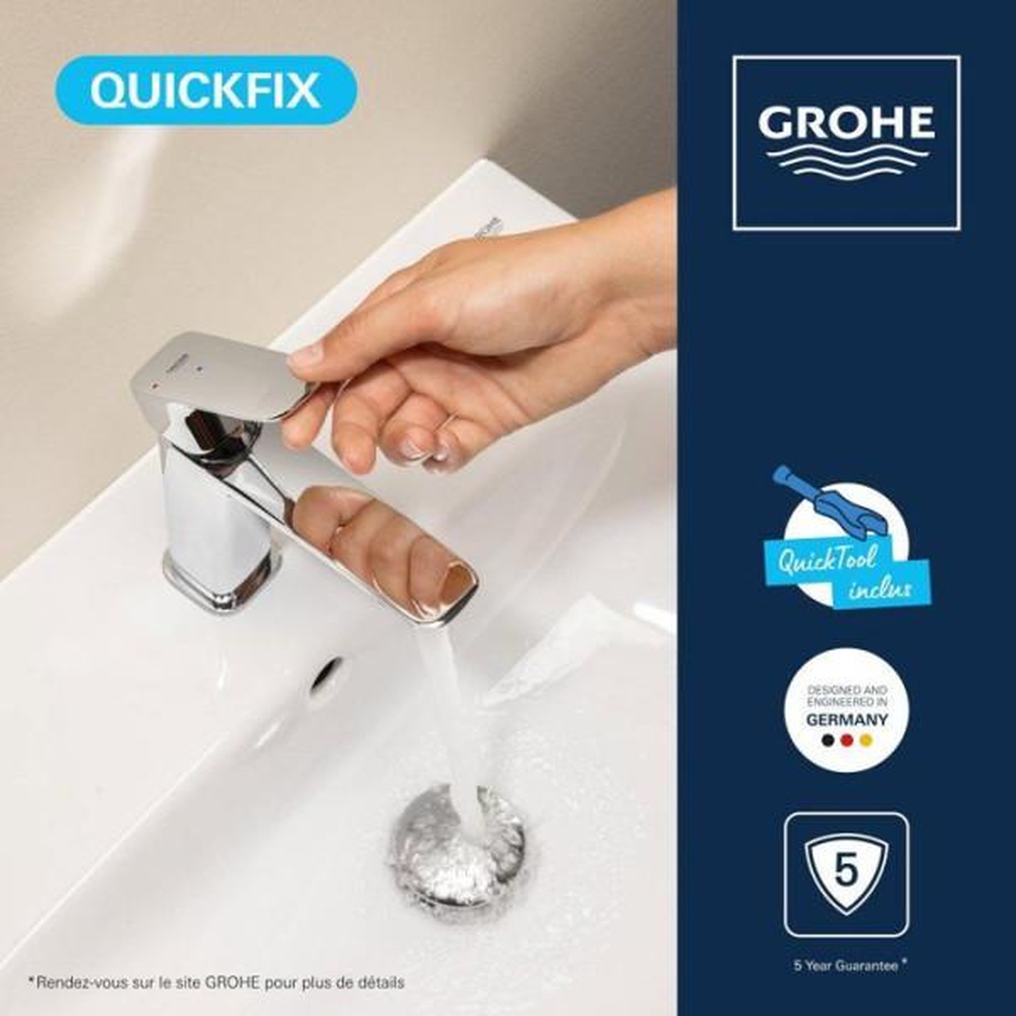 Voir la diapositive 5 : Grohe Mitigeur de lavabo - grohe dice - taille m - cartouche ch3 & clic-clac - chrome