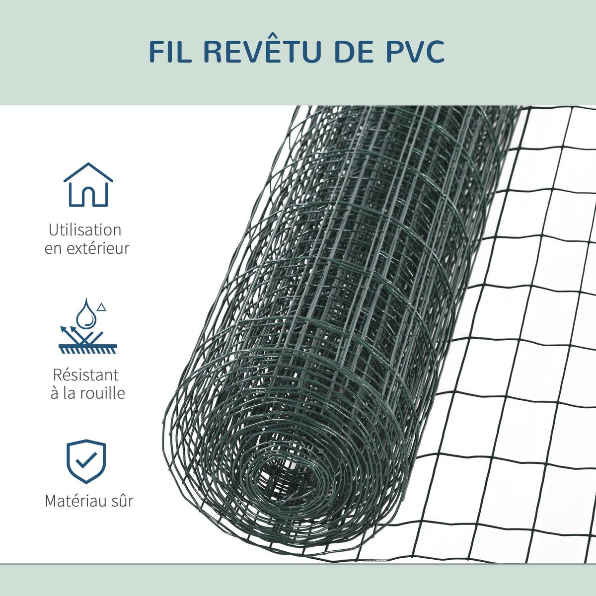 PAWHUT Grillage rouleau soudé - grillage à poule - maille 5L x 10H cm - hauteur 1,22 m - longueur 10 m - acier revêtement PVC vert