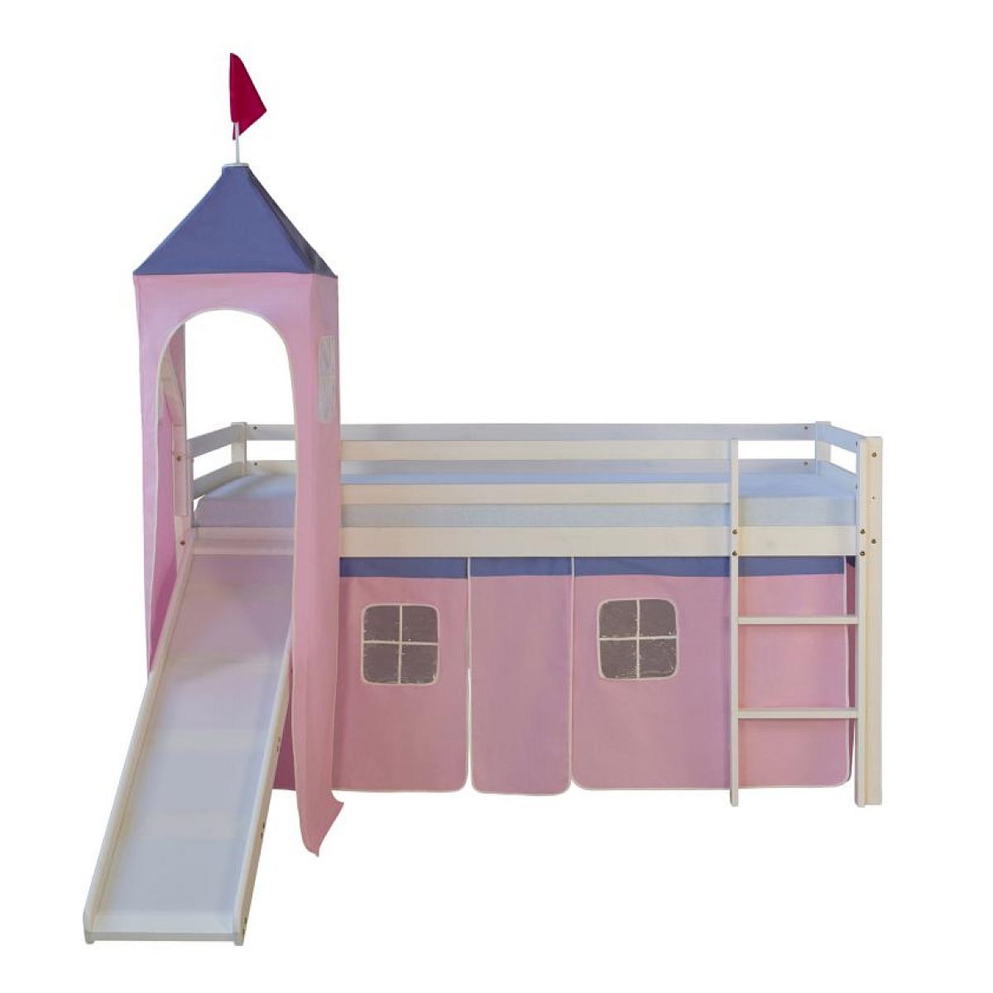 Voir la diapositive 4 : HomeStyle4U Lit mi-hauteur rose pale avec tour