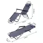 OUTSUNNY Chaise longue pliable bain de soleil transat de relaxation dossier inclinable avec repose-pied polyester oxford gris