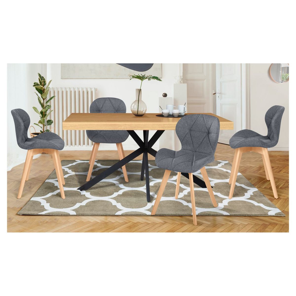 Lot de 4 chaises en tissu style scandinave pieds bois massif GAYA