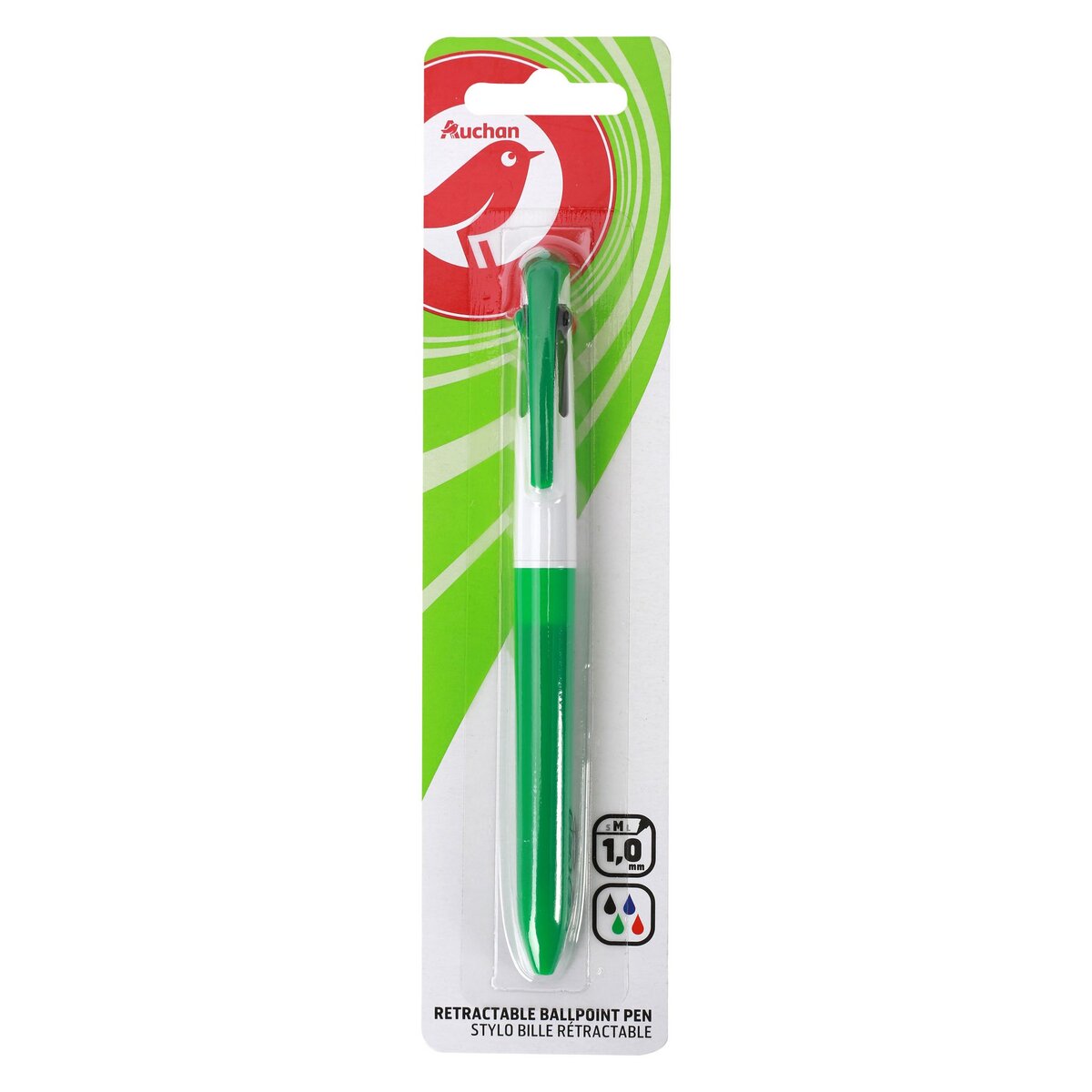 AUCHAN Stylo bille 4 couleurs rétractable pointe moyenne vert