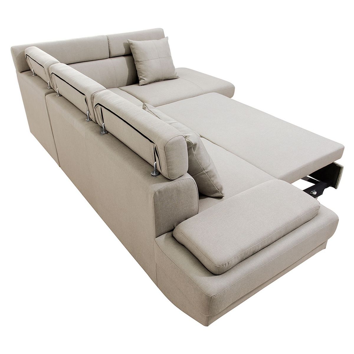 Canapé d'angle droit convertible 5 places tissu pieds bois clair MARIUS 