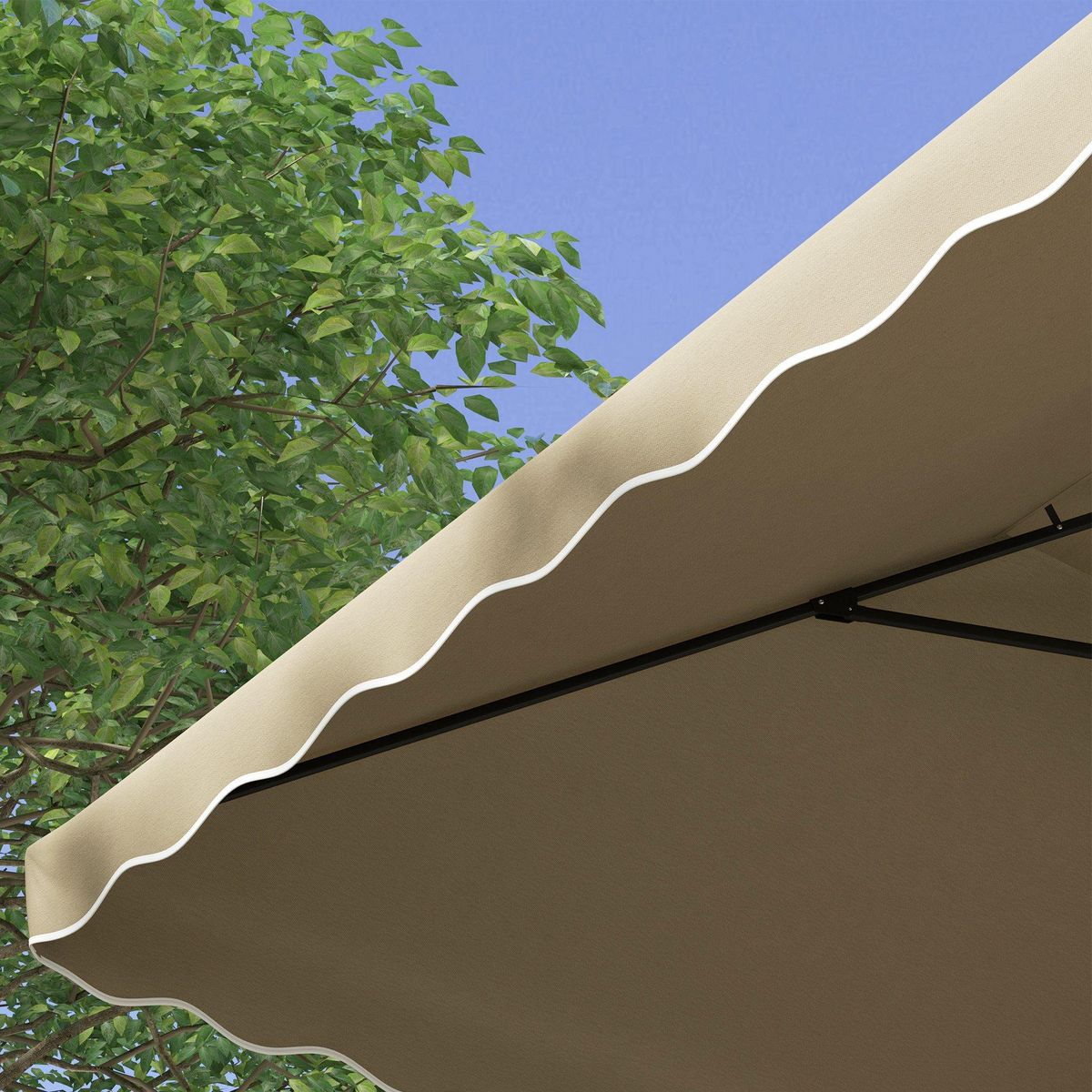 OUTSUNNY Parasol déporté carré pied en croix double toit lambrequin vague douce kaki