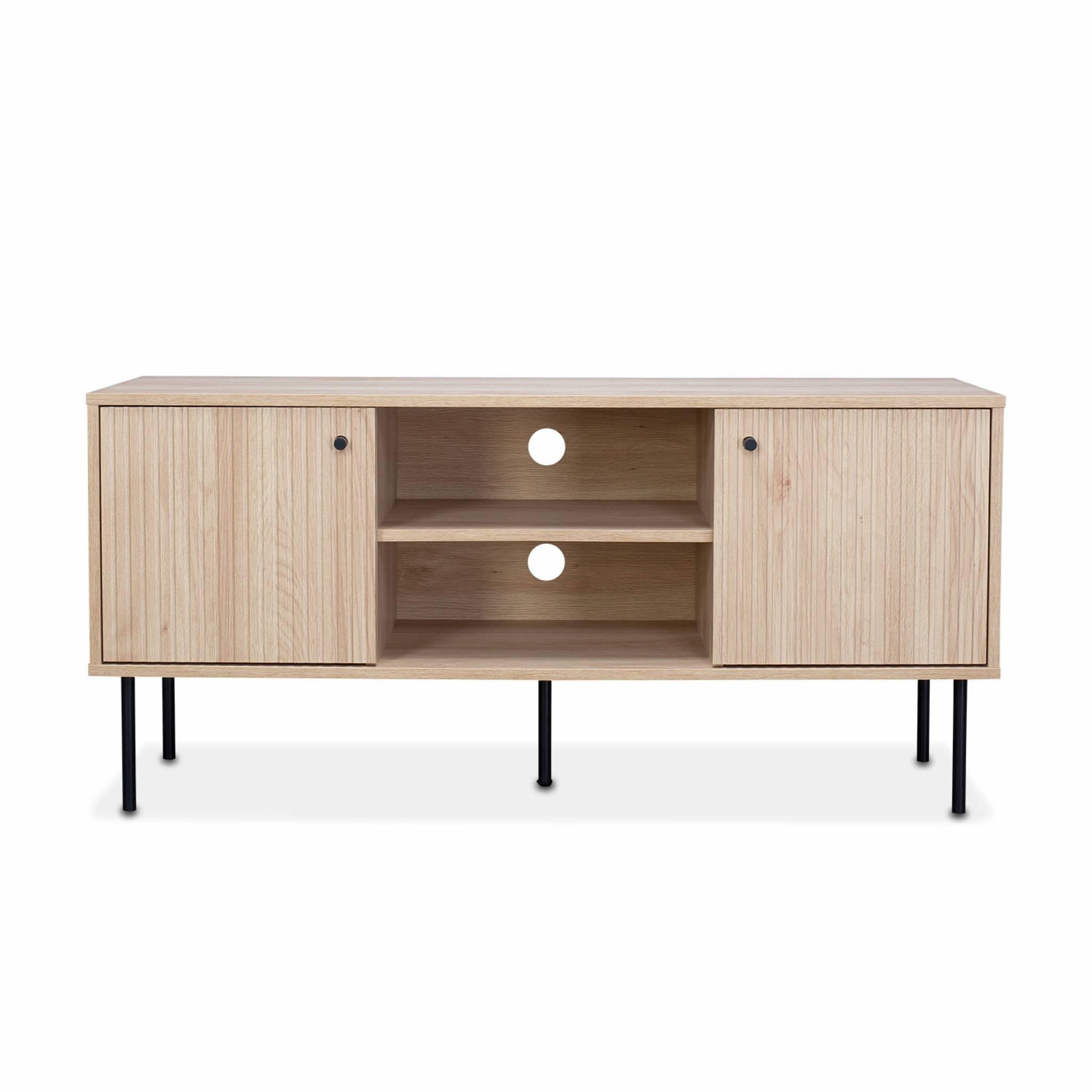 Voir la diapositive 5 : SWEEEK Meuble TV. Braga. deux portes. deux niches. une étagère.  L 120 x l 39 x H 56.2cm