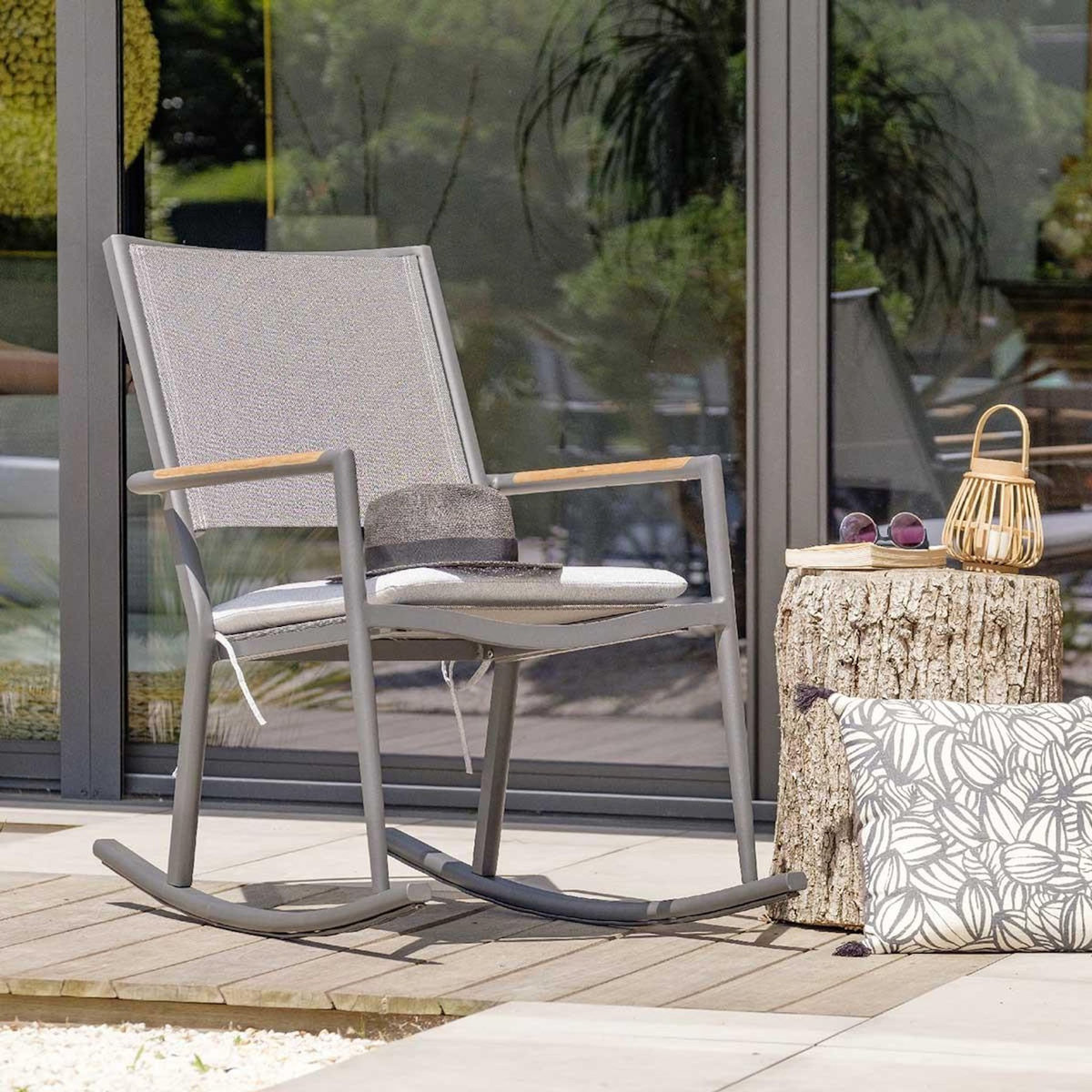 Paris Prix Fauteuil Rocking Chair de Jardin  Honfleur  95cm Gris Anthracite