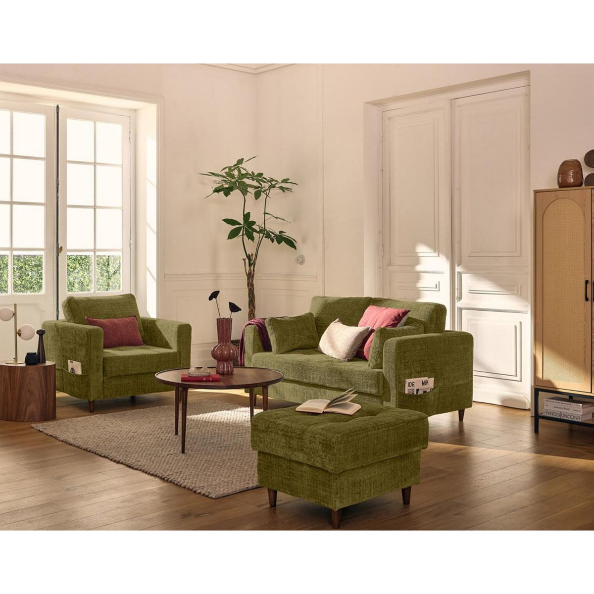 LISA DESIGN Anna - canapé droit 2 places avec poche en velours texturé