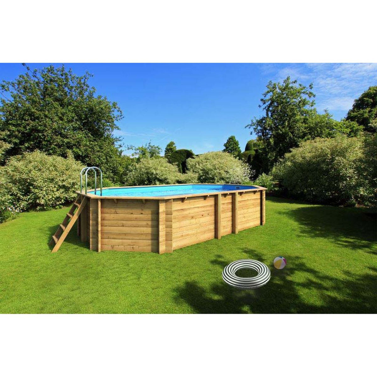 WATERCLIP Piscine bois octogonale allongée 3,50 x 5,40