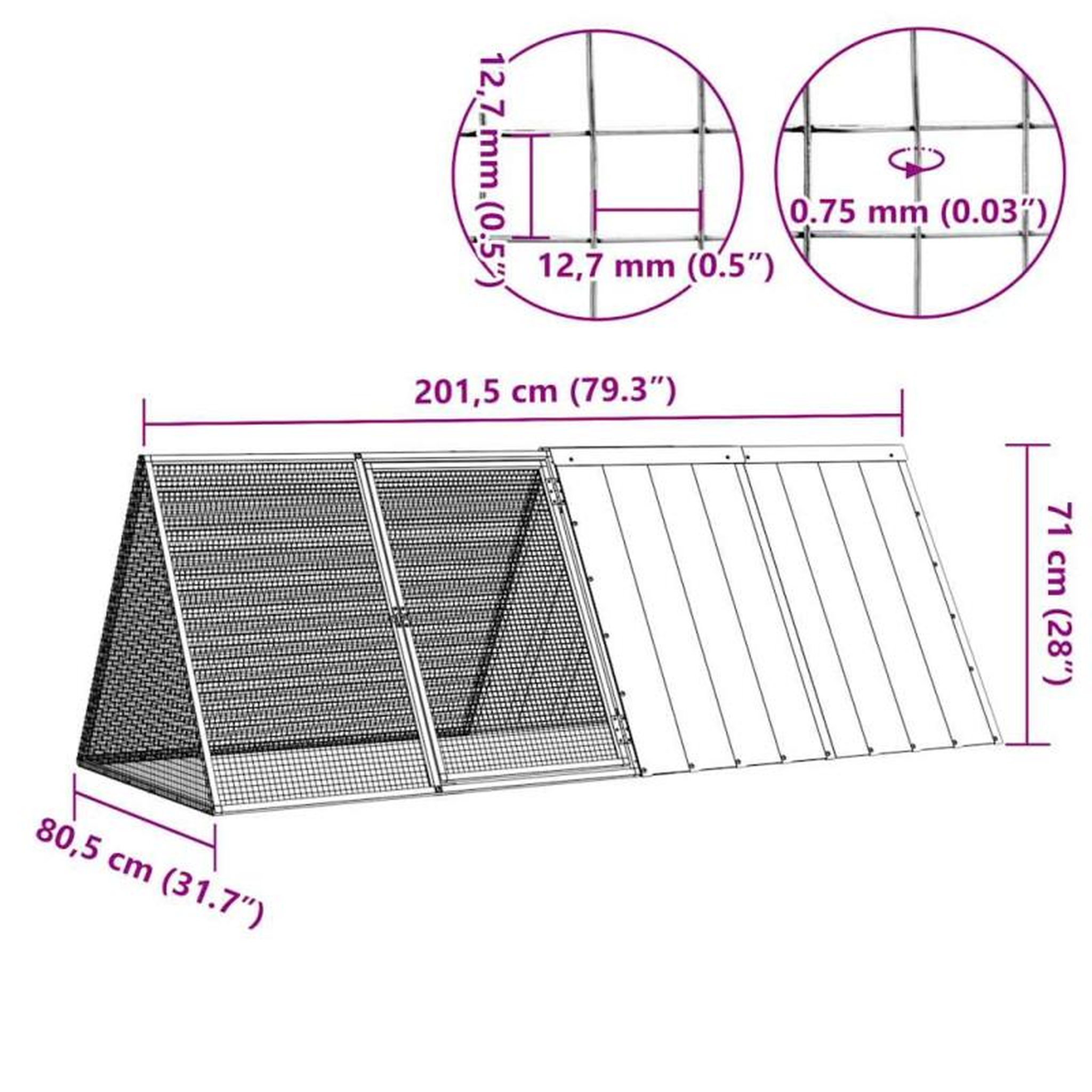 Voir la diapositive 6 : VIDAXL Cage pour lapin Anthracite 201,5x80,5x71 cm Acier galvanisé