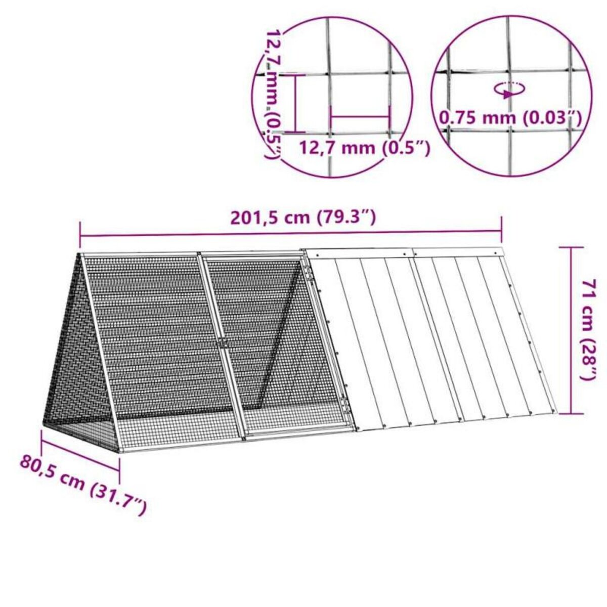 VIDAXL Cage pour lapin Anthracite 201,5x80,5x71 cm Acier galvanisé