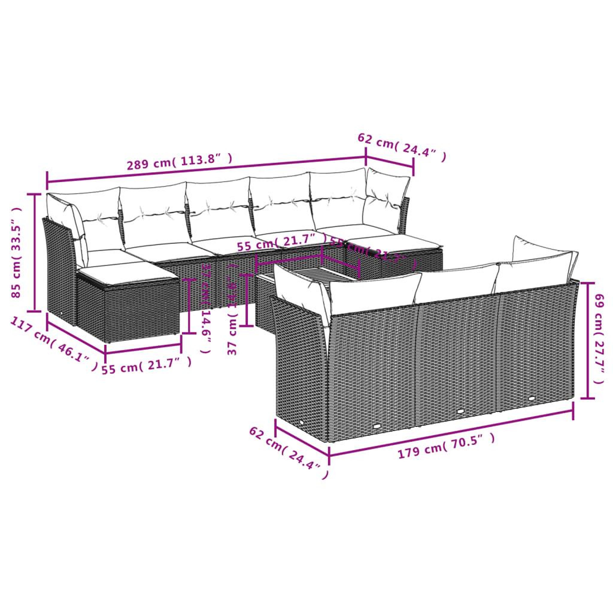 Voir la diapositive 6 : VIDAXL Salon de jardin et coussins 11 pcs melange beige resine tressee