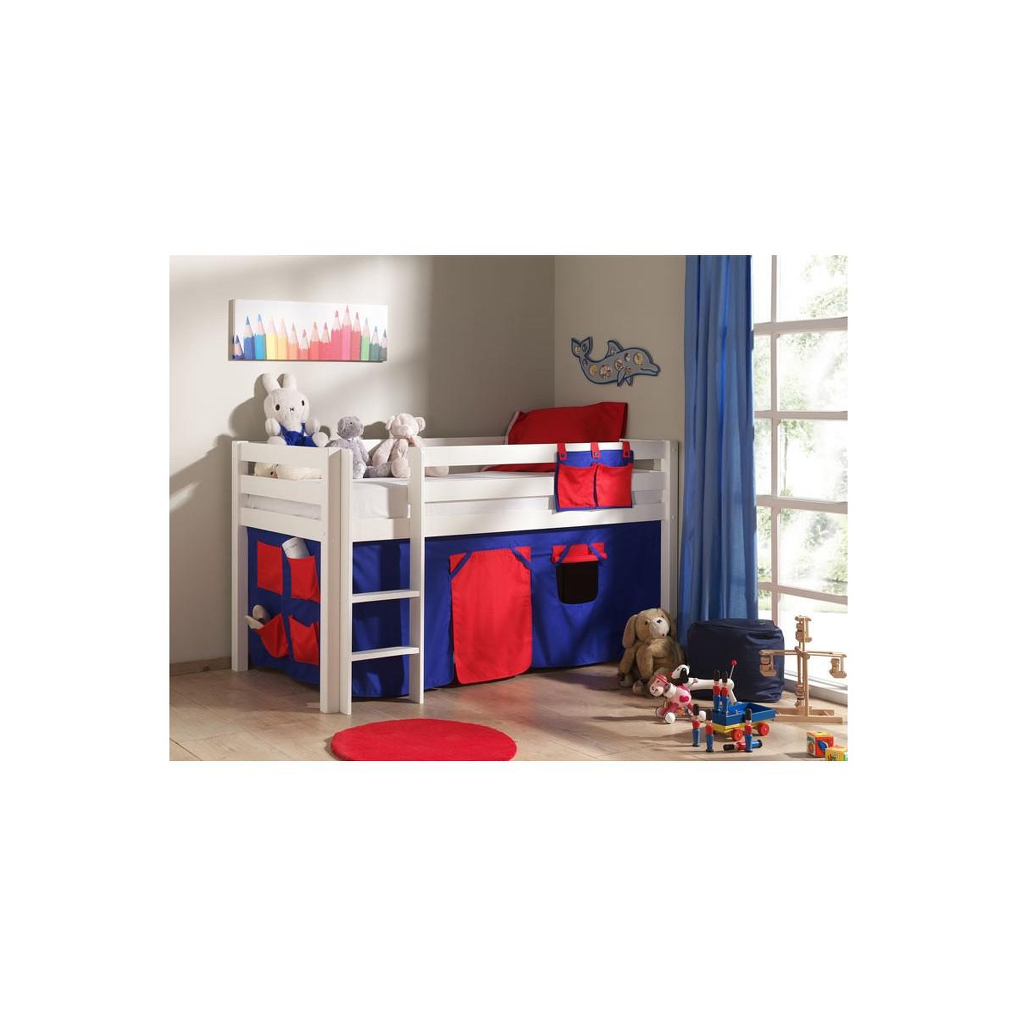 Voir la diapositive 2 : Paris Prix Lit enfant  pino rouge  90x200cm blanc