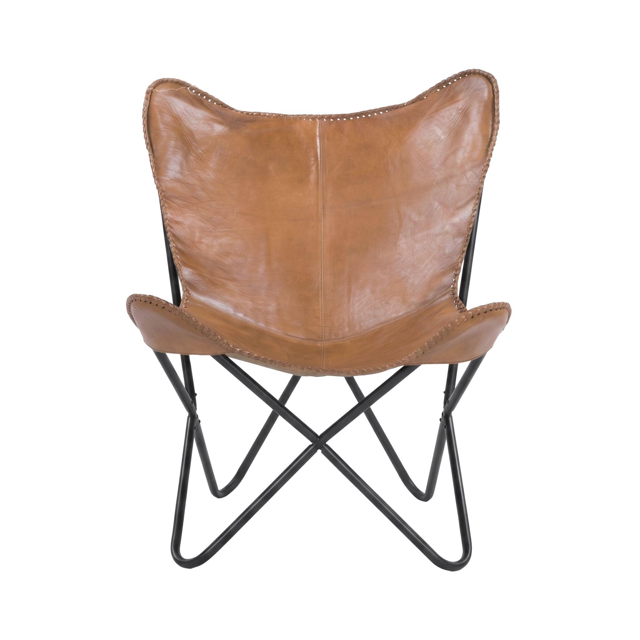 MAISON PAVANE Fauteuil papillon en cuir de buffle marron-Octave