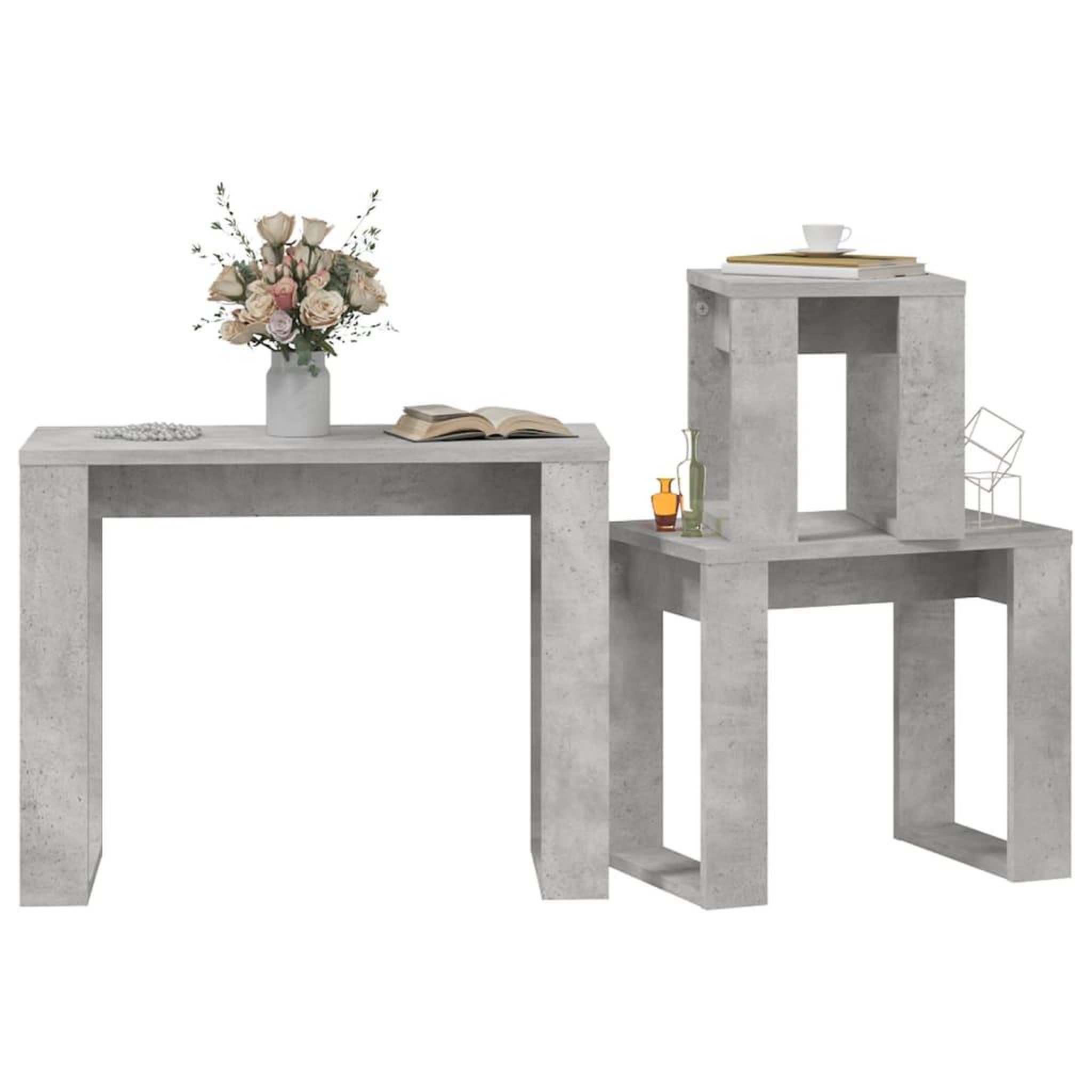 Voir la diapositive 4 : VIDAXL Tables gigognes 3 pcs Gris beton Bois d'ingenierie
