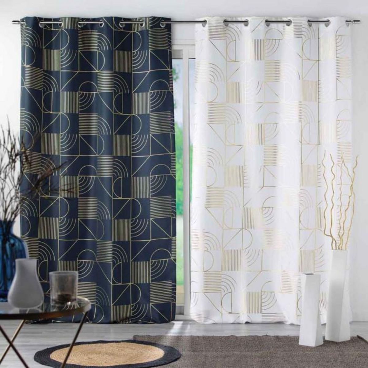 Paris Prix Rideau à Œillets Imprimé  Lineor  140x260cm Marine