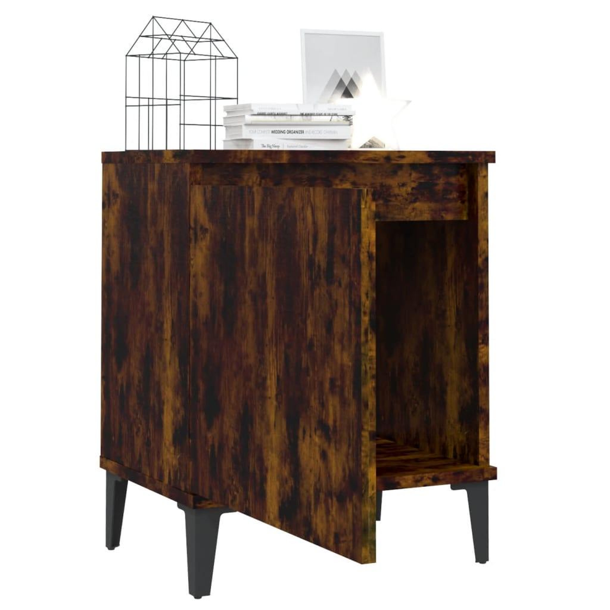 Voir la diapositive 4 : VIDAXL Table de chevet avec pieds en metal Chene fume 40x30x50 cm