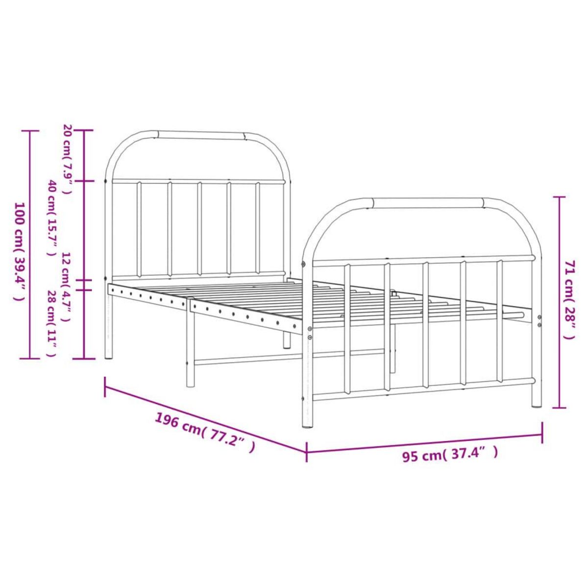 VIDAXL Cadre de lit metal sans matelas avec pied de lit blanc 90x190cm