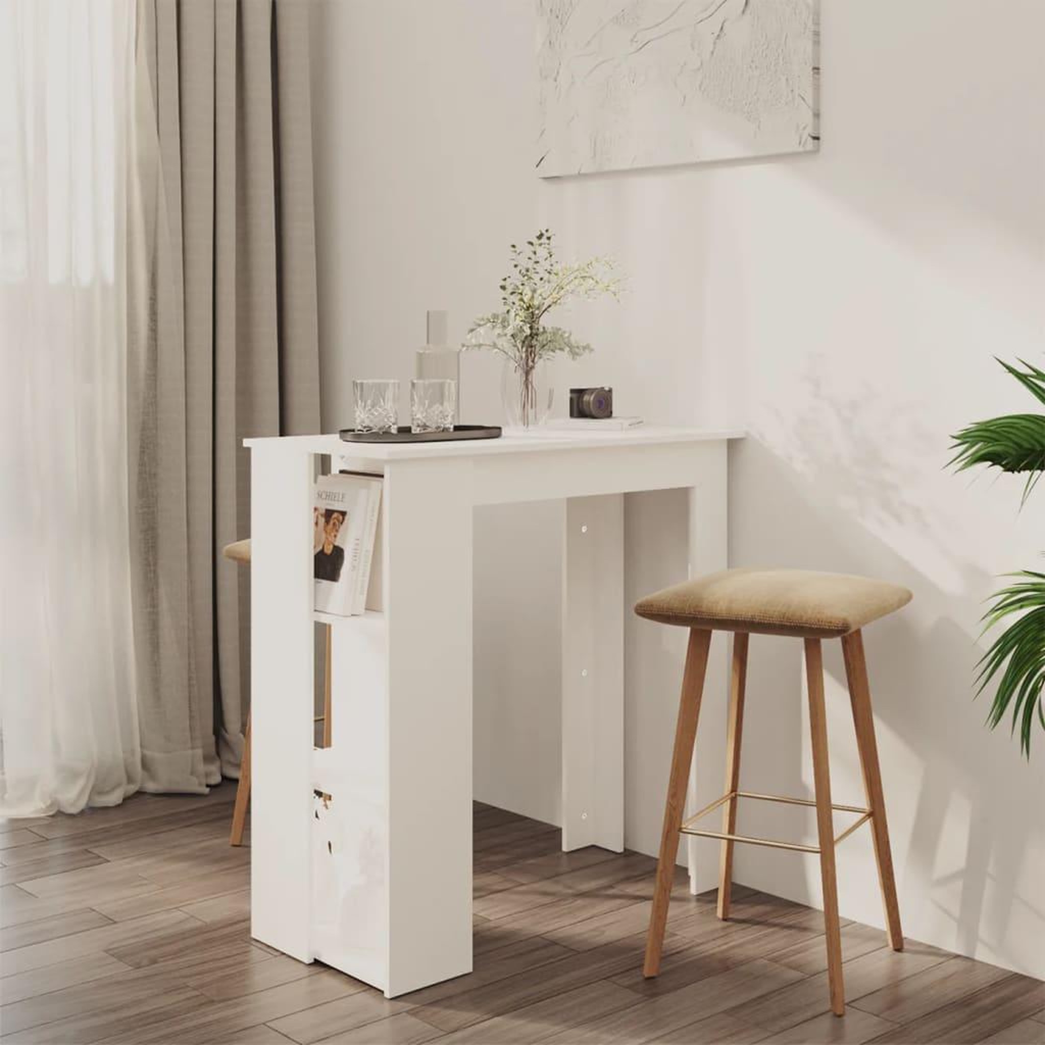 VIDAXL Table de bar et etagere Blanc 102x50x103,5 cm Bois d'ingenierie