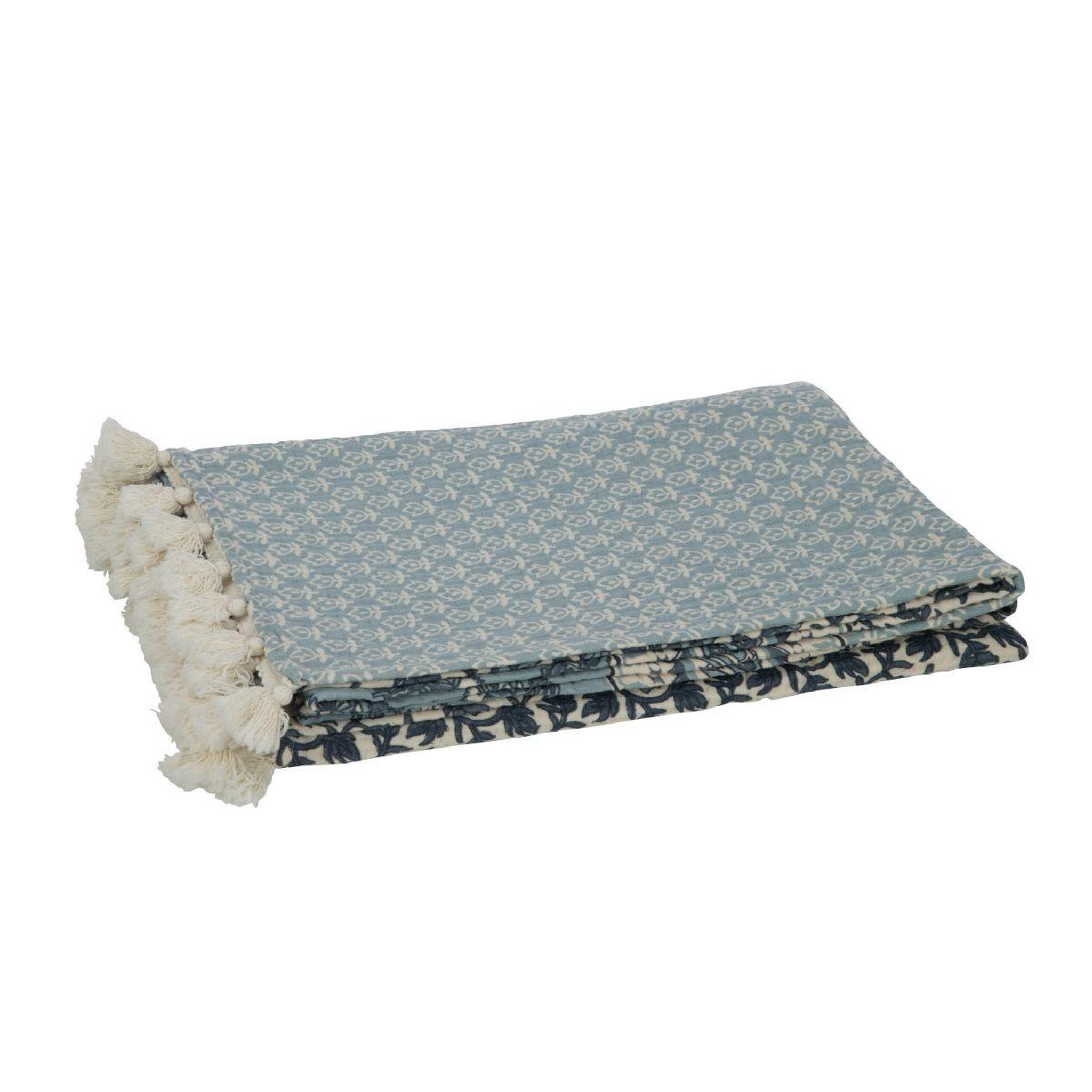 Voir la diapositive 1 : J-LINE Plaid imprimé  fleurs  130x180cm bleu
