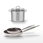 ELO Lot Poêles 24cm et 28cm avec revêtement céramique sans PFAS & Faitout 26cm Elo Bistro Line Citrin