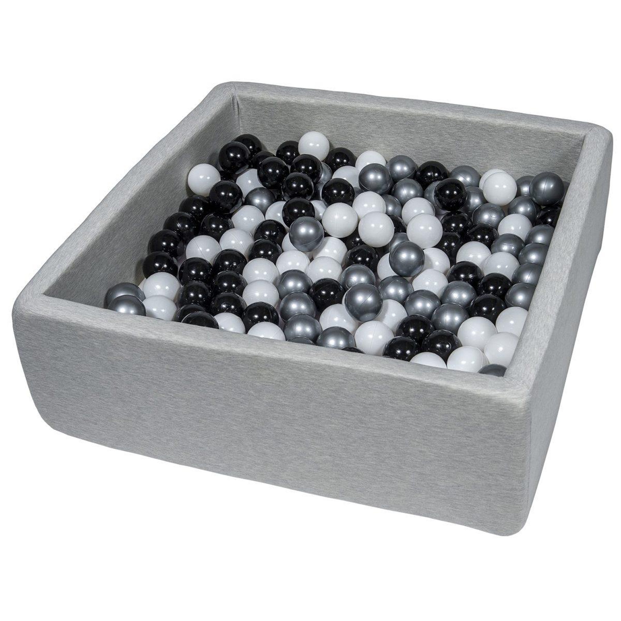VELINDA Piscine à balles pour enfant, 90x90 cm, aire de jeu + 300 balles noir, blanc, argent