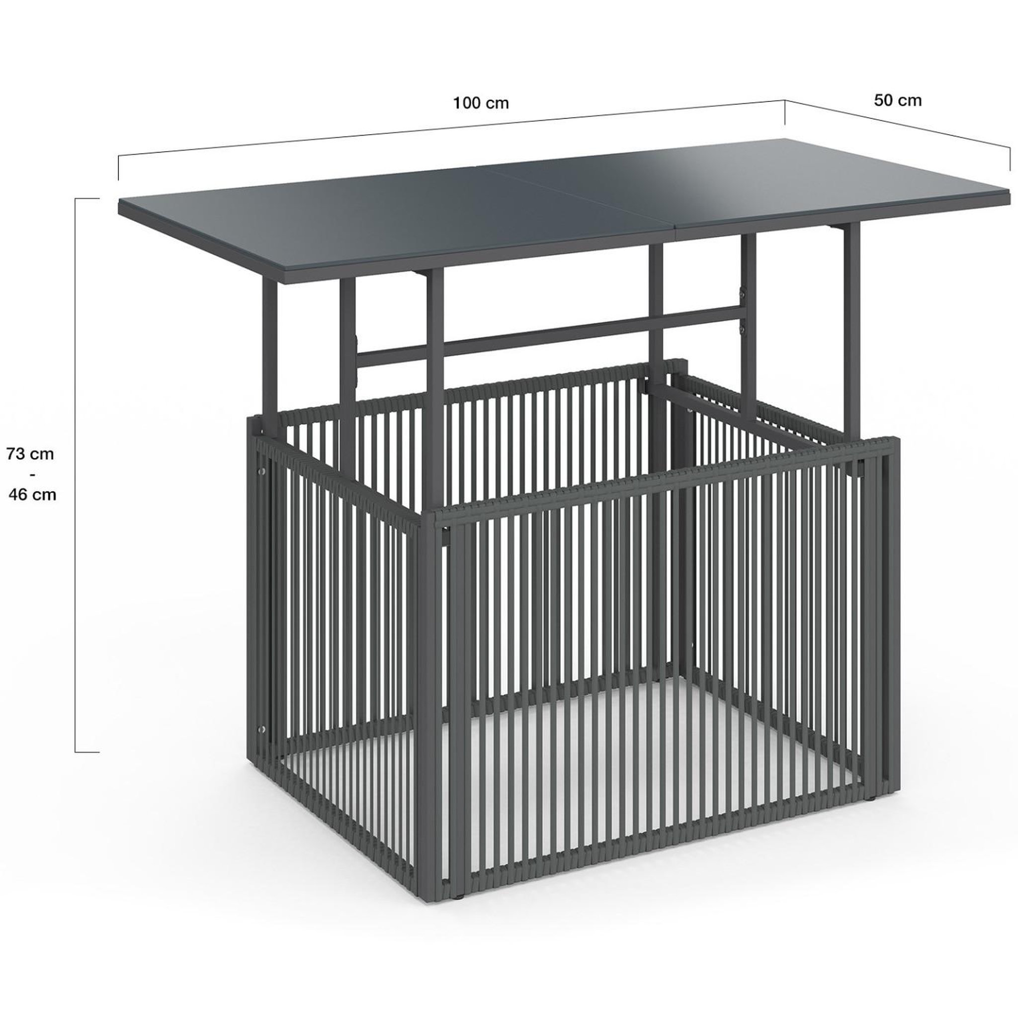 Voir la diapositive 6 : ID MARKET Table basse de jardin relevable rectangulaire 100 cm RIO structure métal et cordage gris anthracite