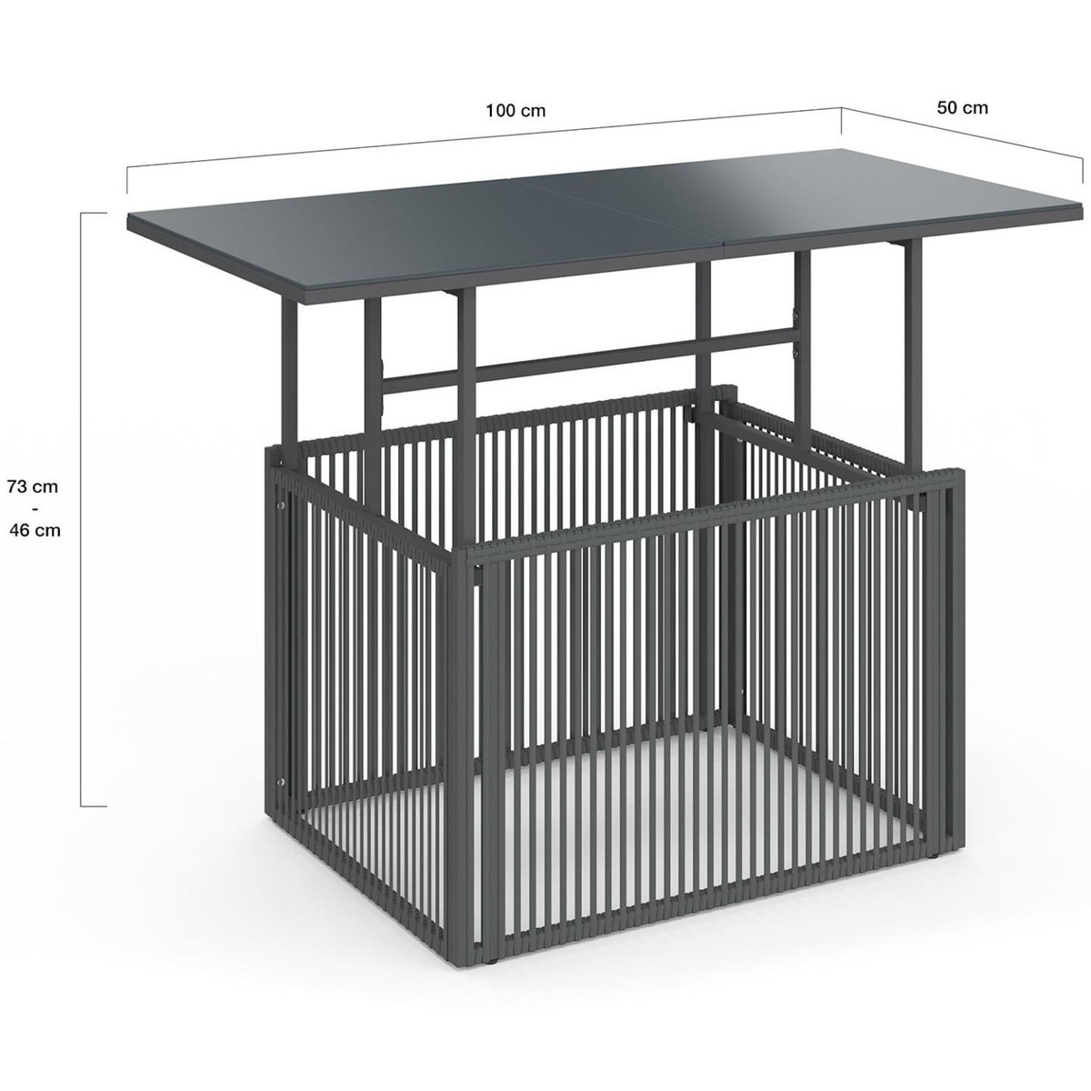 ID MARKET Table basse de jardin relevable rectangulaire 100 cm RIO structure métal et cordage gris anthracite