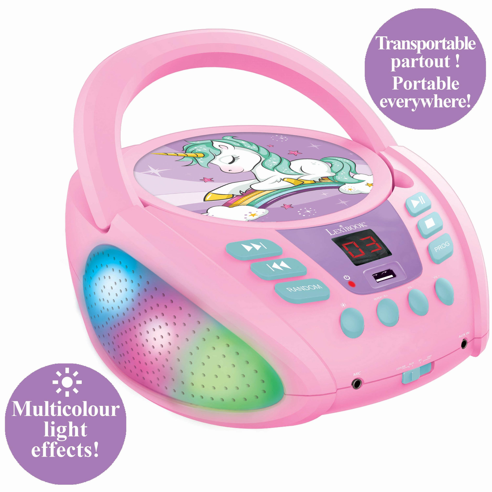 Voir la diapositive 3 : Lexibook Lecteur CD Portable Bluetooth Licorne