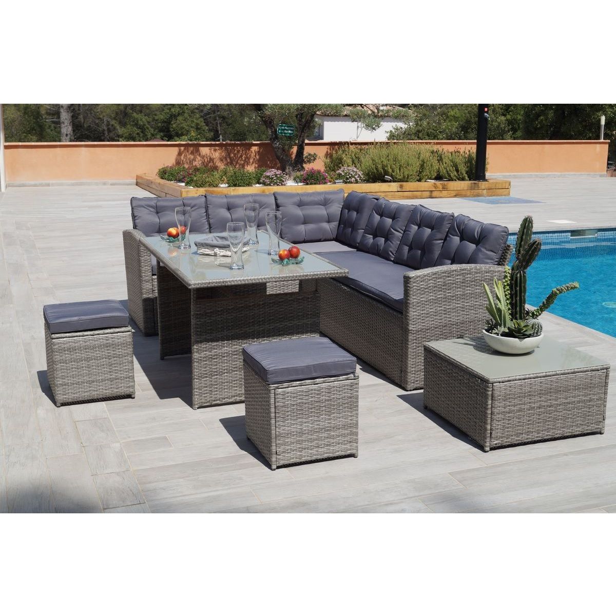 Salon repas de jardin en angle 9 personnes PAUL MATHIS