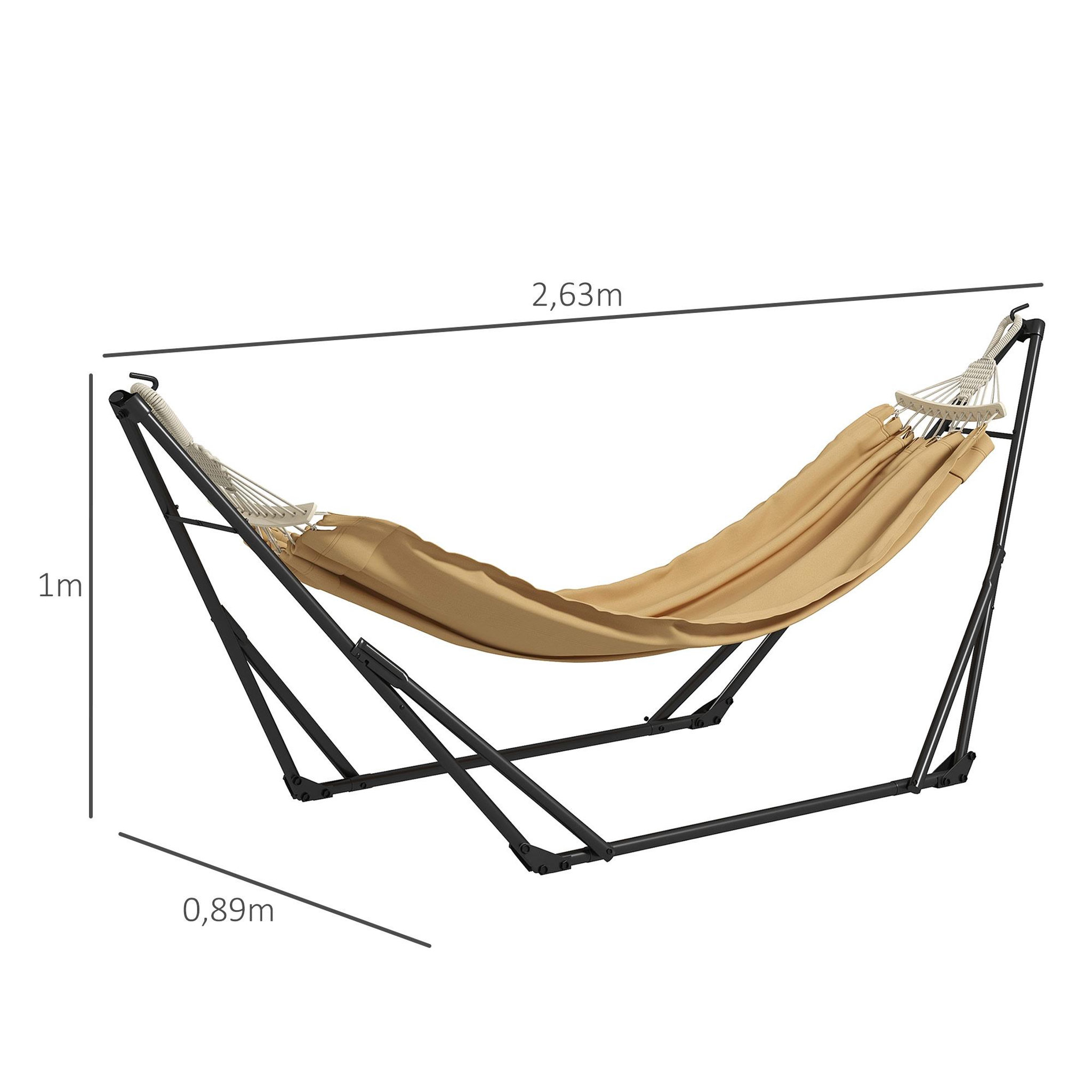 Voir la diapositive 3 : OUTSUNNY Hamac pliable complet - support acier, toile hamac coton - support 2 en 1 hamac chaise suspendue - noir beige