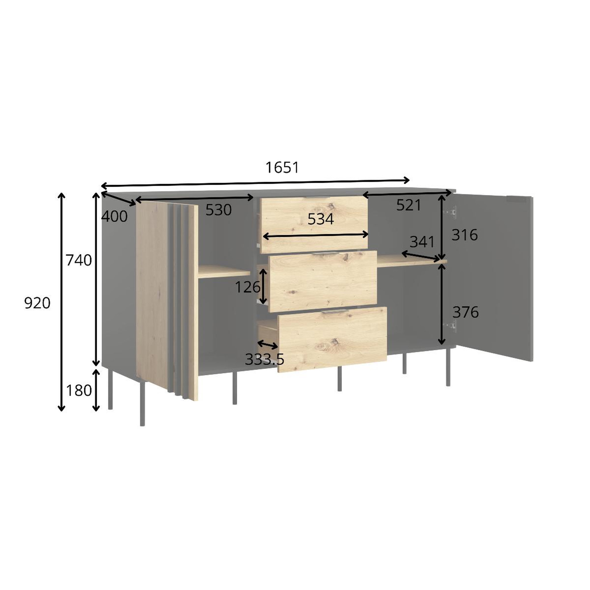 Voir la diapositive 6 : JLC KREATION Buffet bas moderne noir et bois 165cm irina