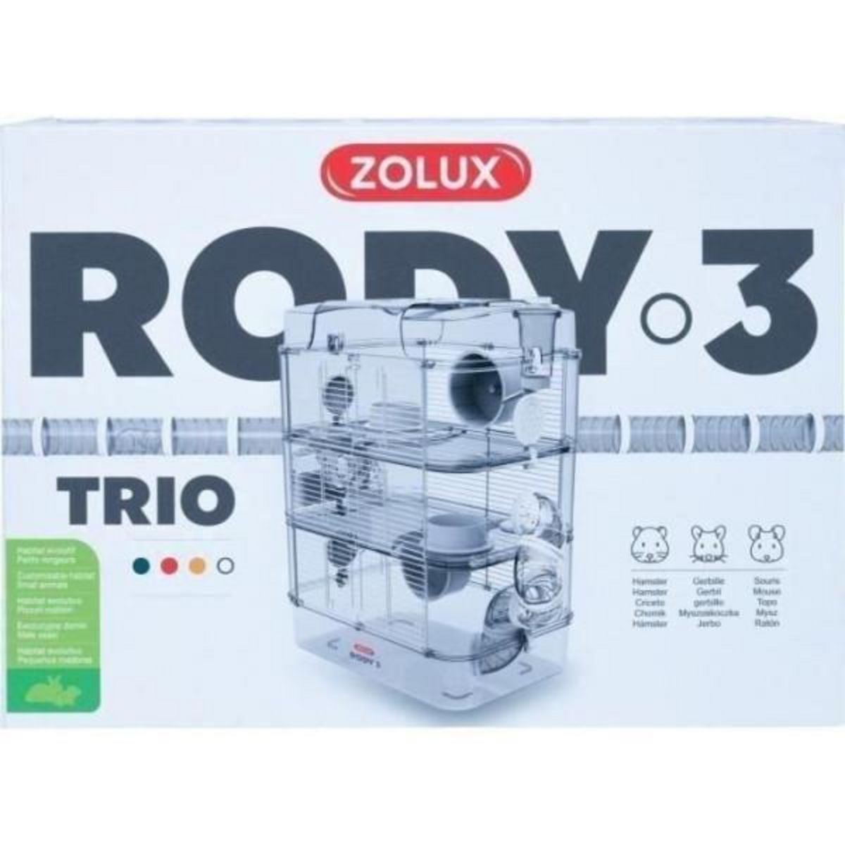 Zolux Cage sur 3 étages - ZOLUX - Rody3 trio - Pour hamsters, souris et gerbilles - L 41 x p 27 x h 53 cm - Blanc