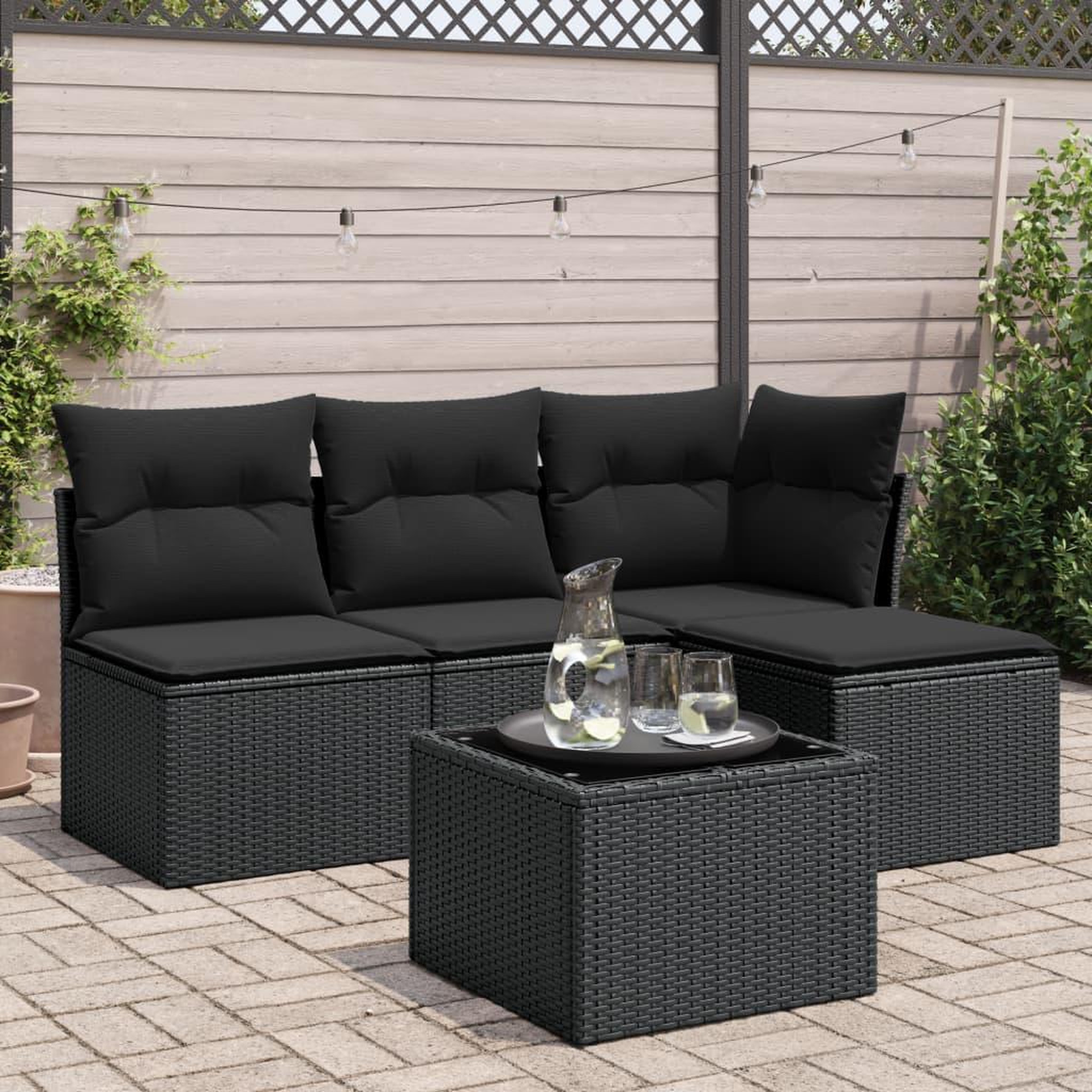 VIDAXL Salon de jardin 5 pcs avec coussins noir resine tressee