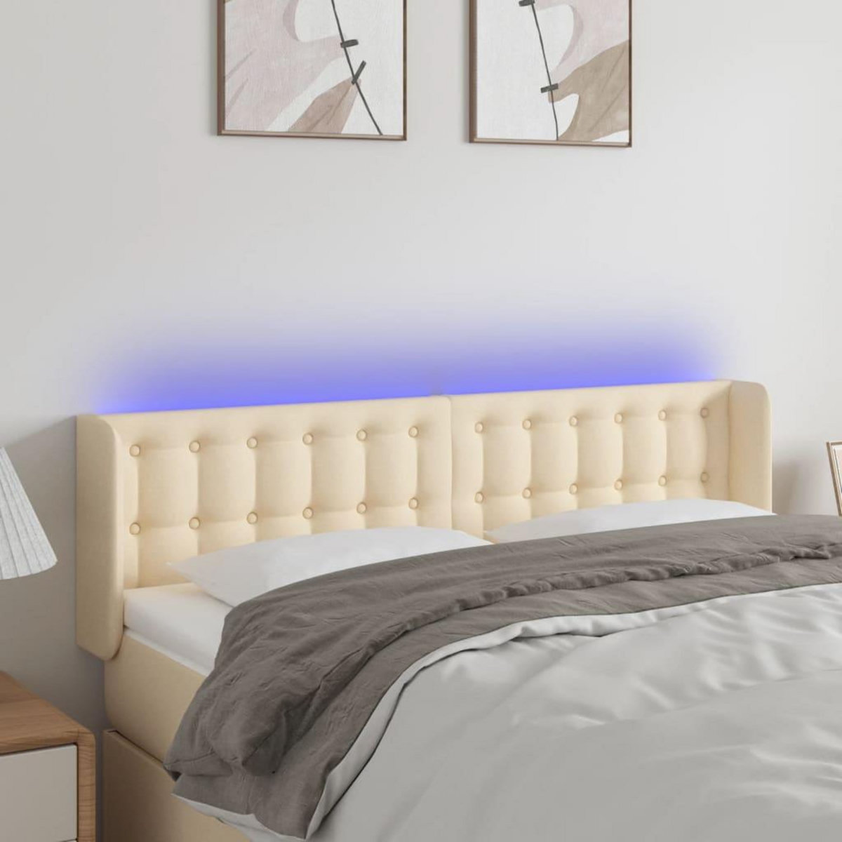 VIDAXL Tete de lit a LED Creme 147x16x78/88 cm Tissu
