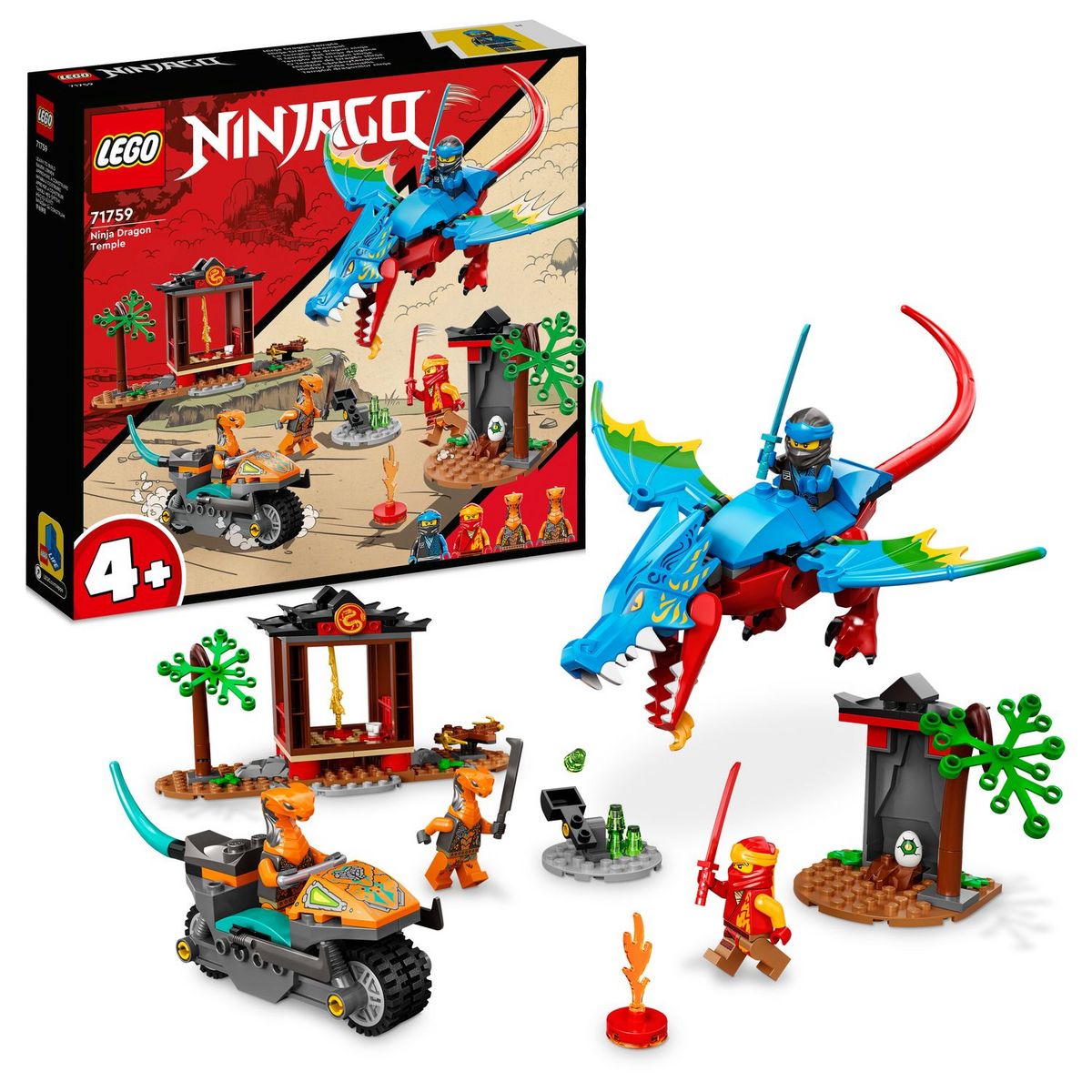 LEGO Ninjago 71759 Le temple du dragon ninja, Ensemble de Jouet et de Figurine avec Moto, Comprend la Figurine Nya pour Protéger le Temple