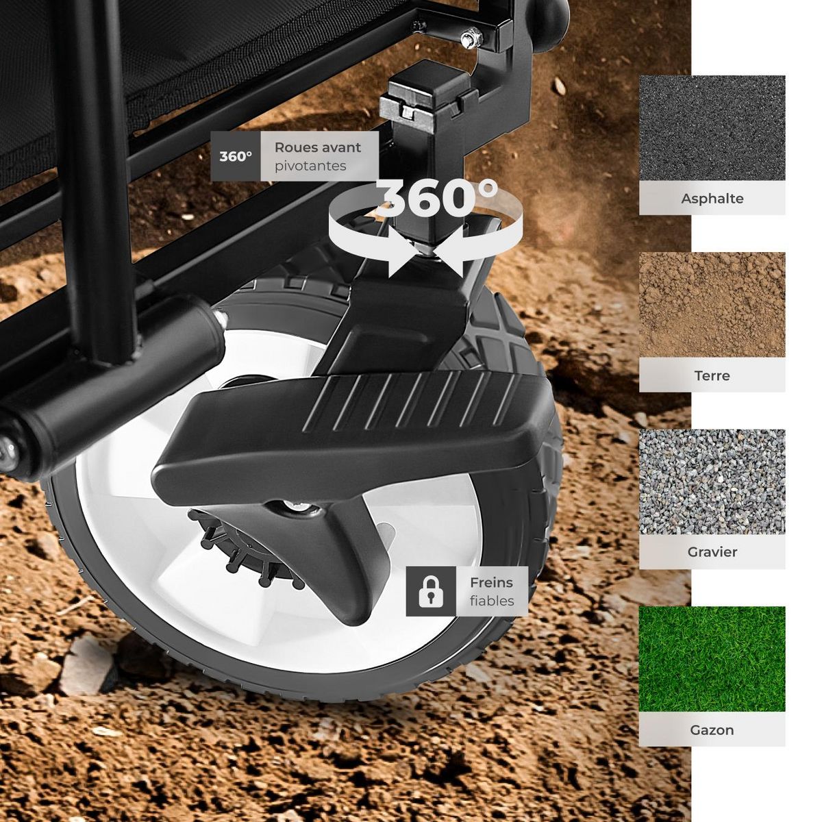 tectake Chariot pliable avec poignée téléscopique noir