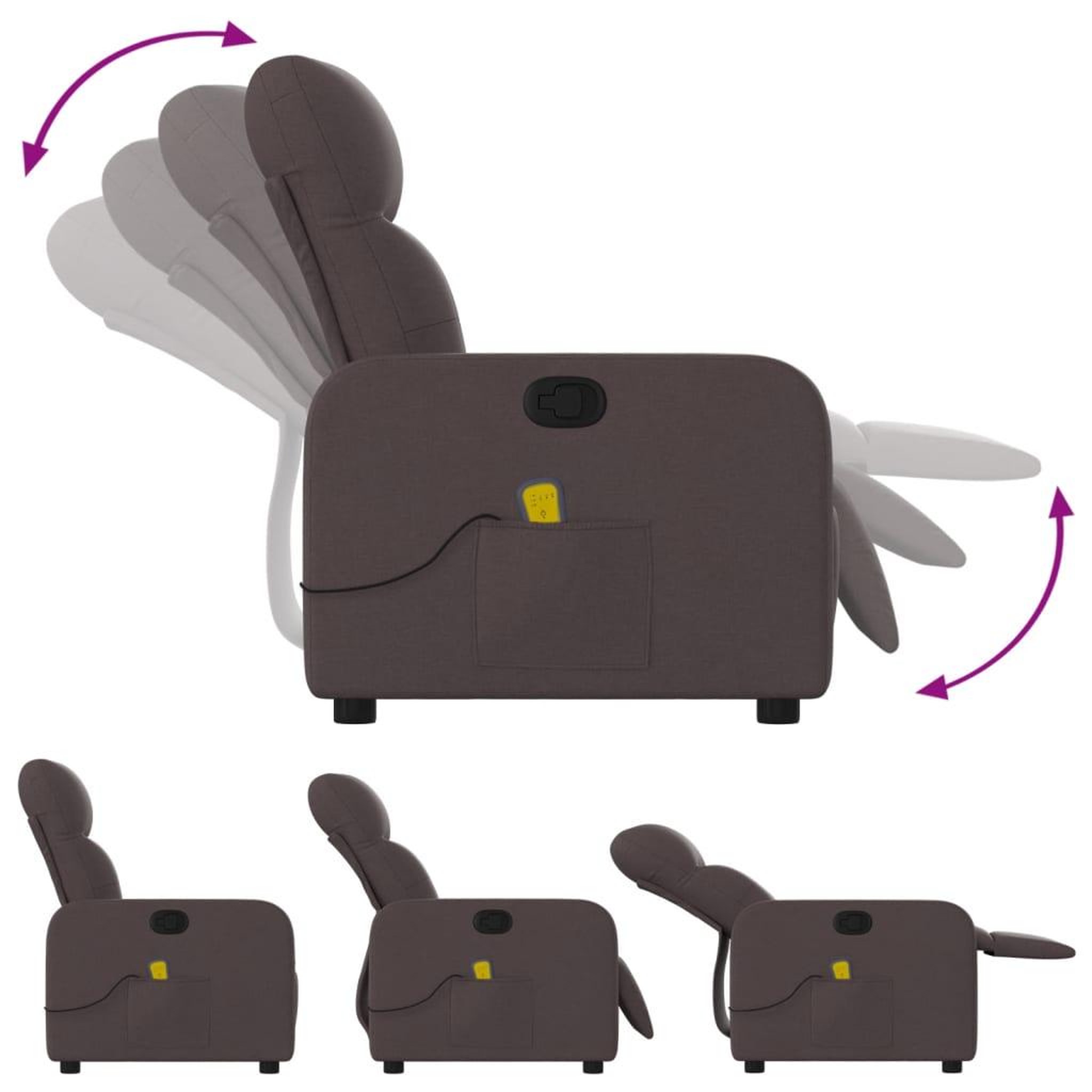 Voir la diapositive 5 : VIDAXL Fauteuil de massage inclinable Marron fonce Tissu