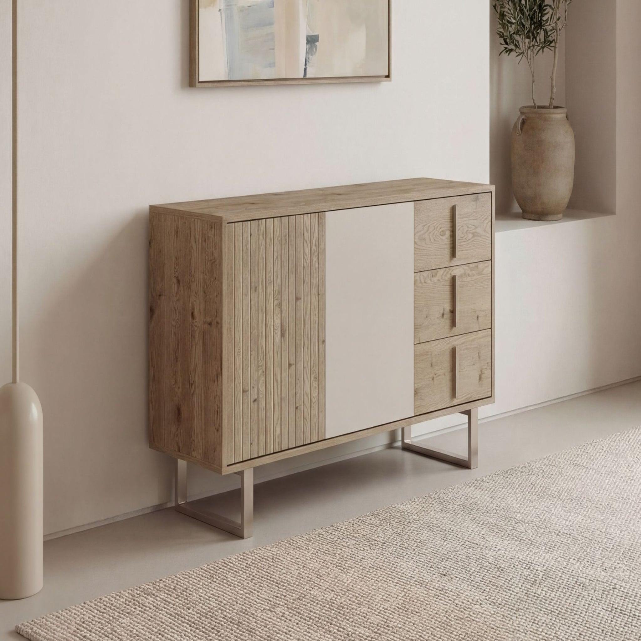 Voir la diapositive 3 : CASANOVA PARIS Minela - buffet 2 portes 140cm en mélamine - chêne clair