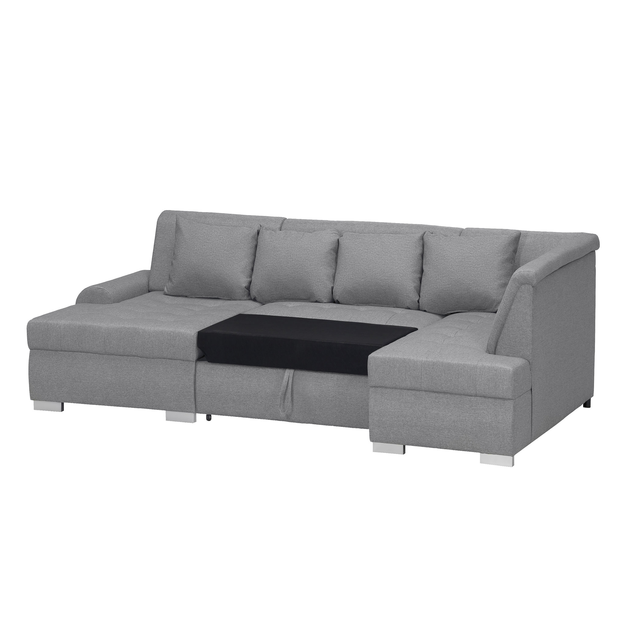 Voir la diapositive 5 : Canapé d'angle gauche panoramique convertible en tissu gris clair 6 places WIDE 
