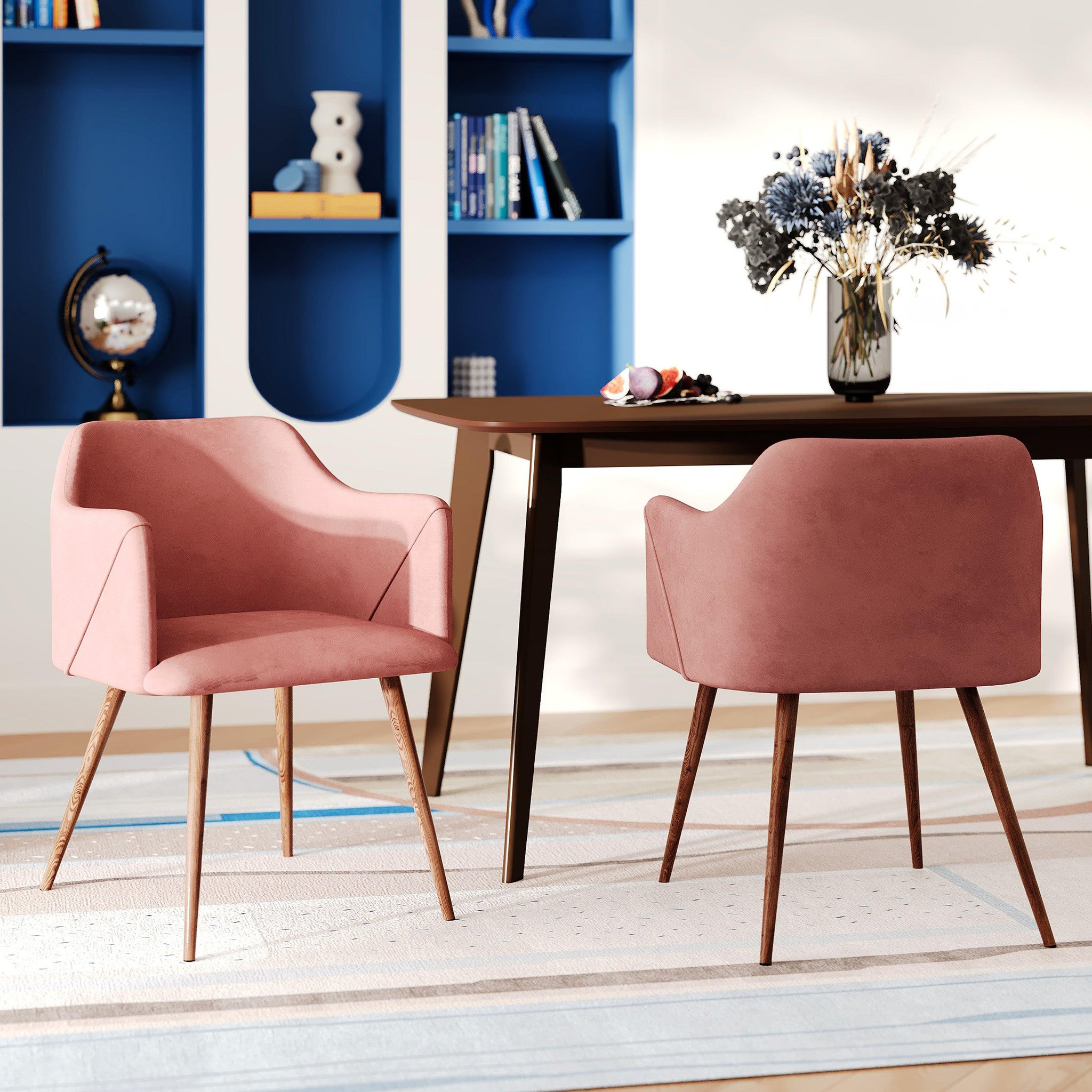 Voir la diapositive 2 : MAISON PAVANE Lot de 2 chaises avec accoudoirs en velours rose-daisy