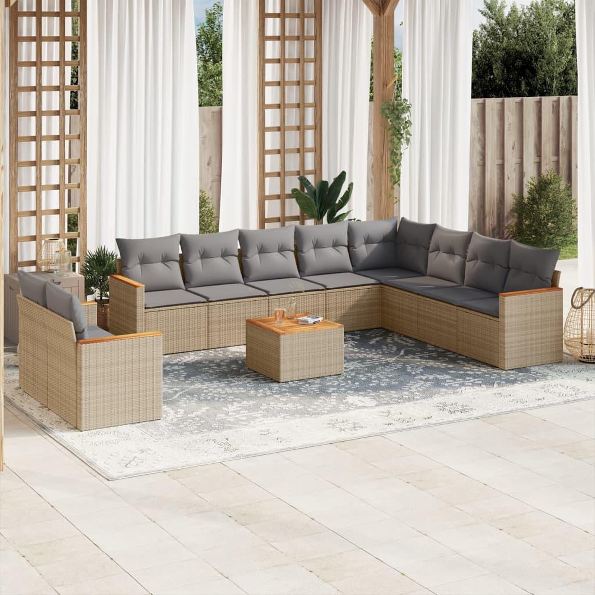 VIDAXL Salon de jardin et coussins 11 pcs melange beige resine tressee