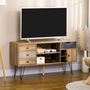Voir la diapositive 2 : HOMCOM Meuble TV banc TV design industriel graphique - 4 tiroirs, 4 niches, porte - piètement épingle métal noir aspect bois
