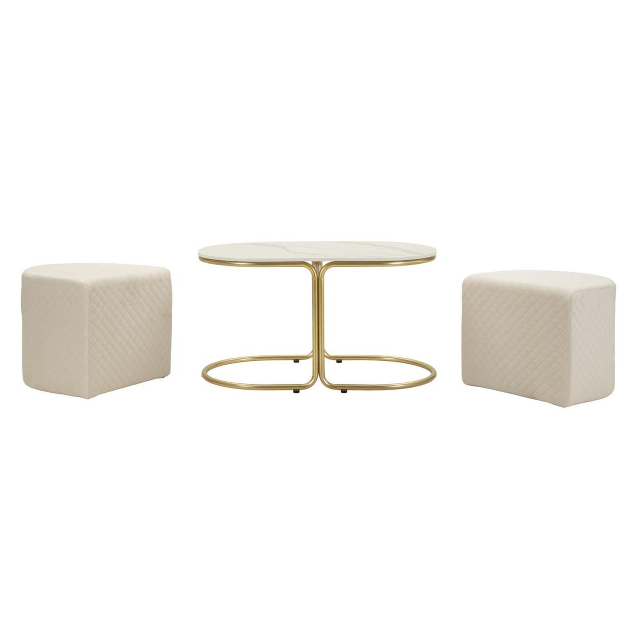 Voir la diapositive 3 : Paris Prix Table basse avec 2 poufs  relax  79cm blanc & or