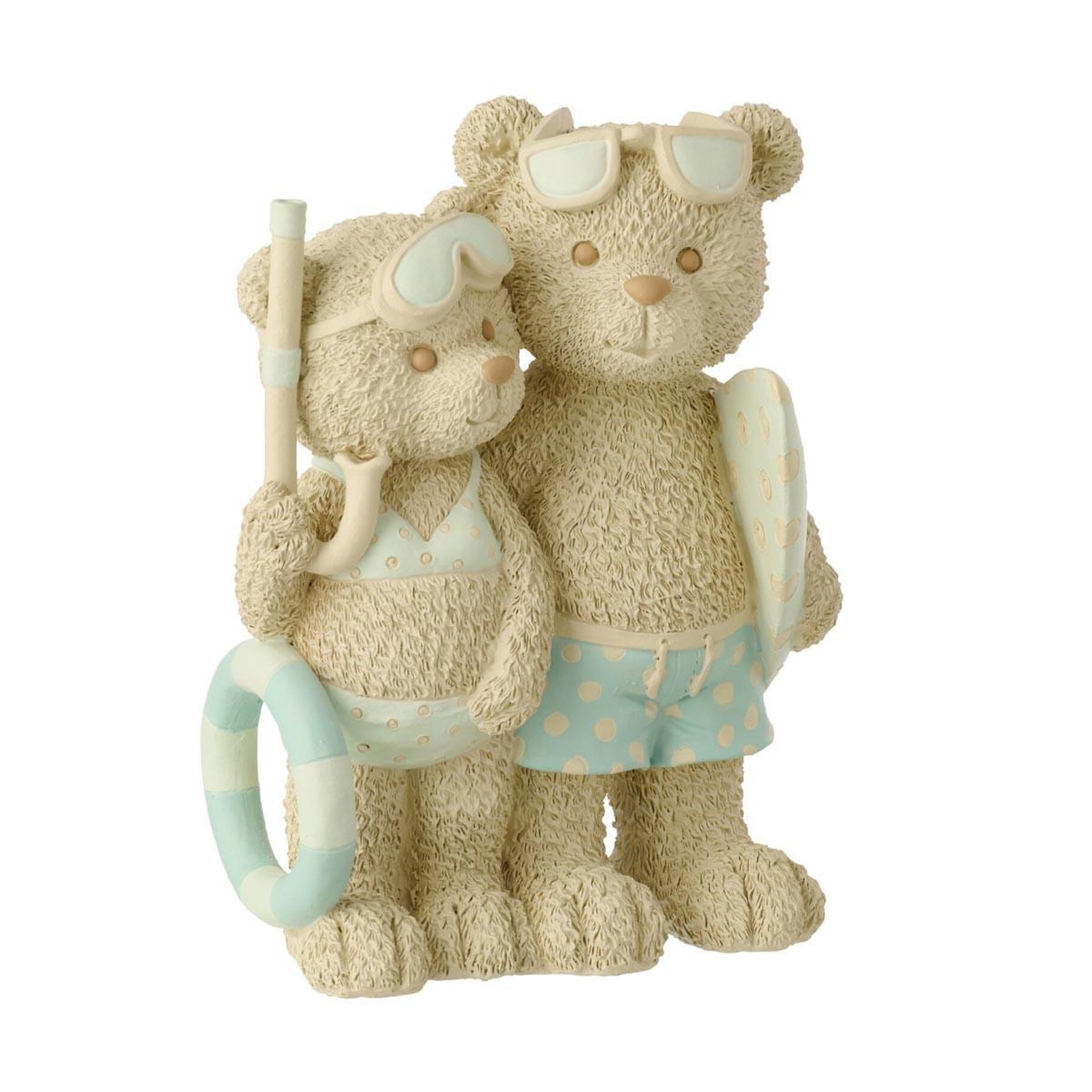 J-LINE Statuette ours fille & garçon  plage  28cm beige