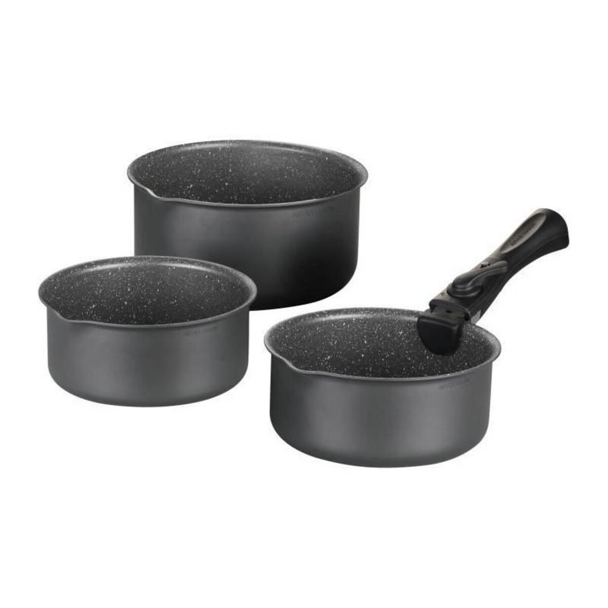 Arthur Martin Batterie de cuisine ARTHUR MARTIN AM777GM Set de 3 casseroles - Gris Mat 16-18-20 cm + 1 poignée amovible - Tous feux dont indu