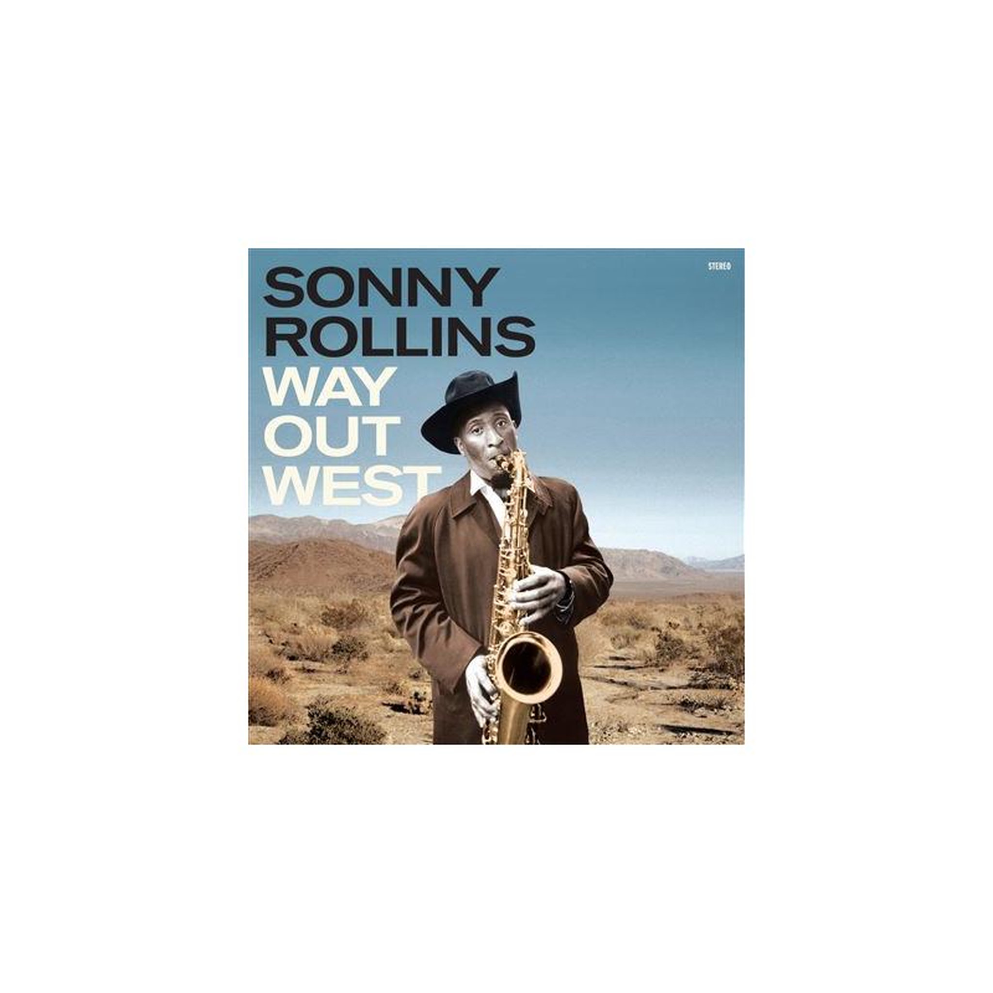 Vinyle sonny rollins – way out west, album de saxophone « cowboy » aux tons bleu et terre