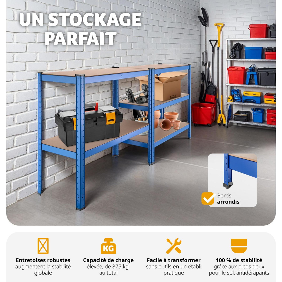 tectake Étagère charge lourde avec 5 tablettes bleu