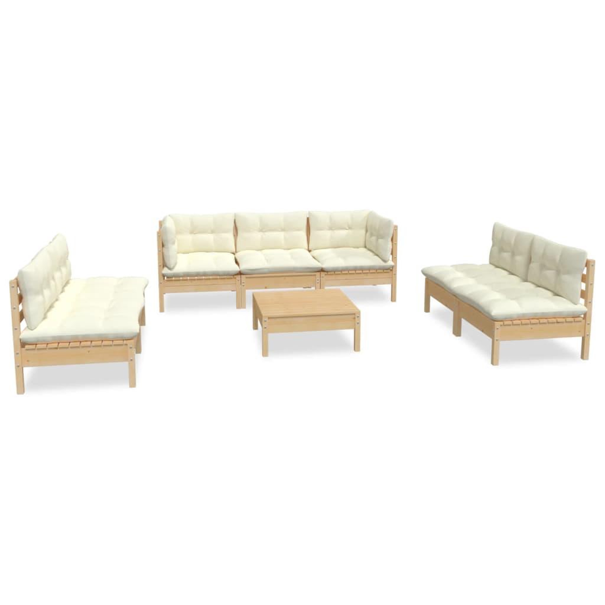 Voir la diapositive 2 : VIDAXL Salon de jardin 8 pcs avec coussins creme Bois de pin massif