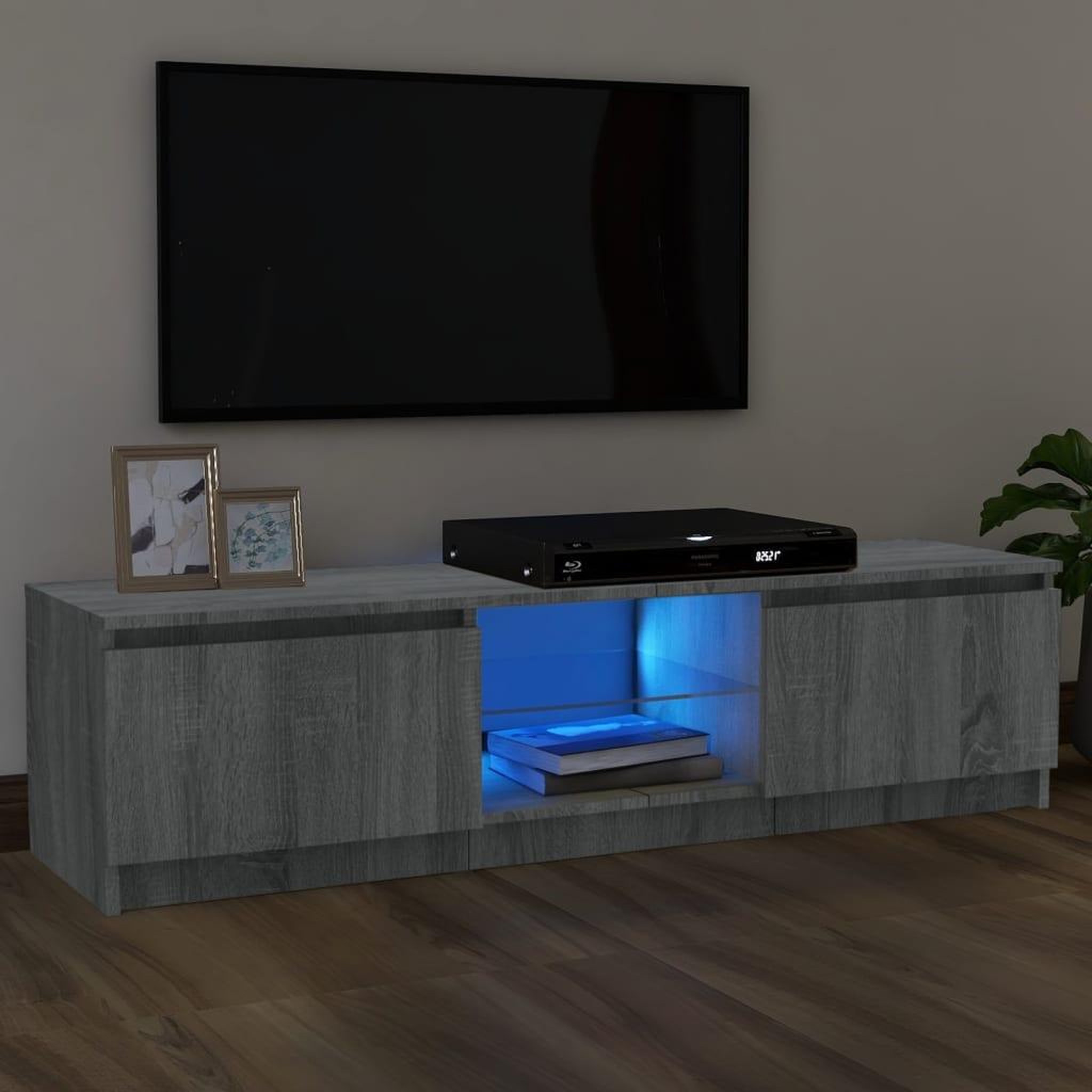 Voir la diapositive 1 : VIDAXL Meuble TV avec lumieres LED sonoma gris 120x30x35,5 cm