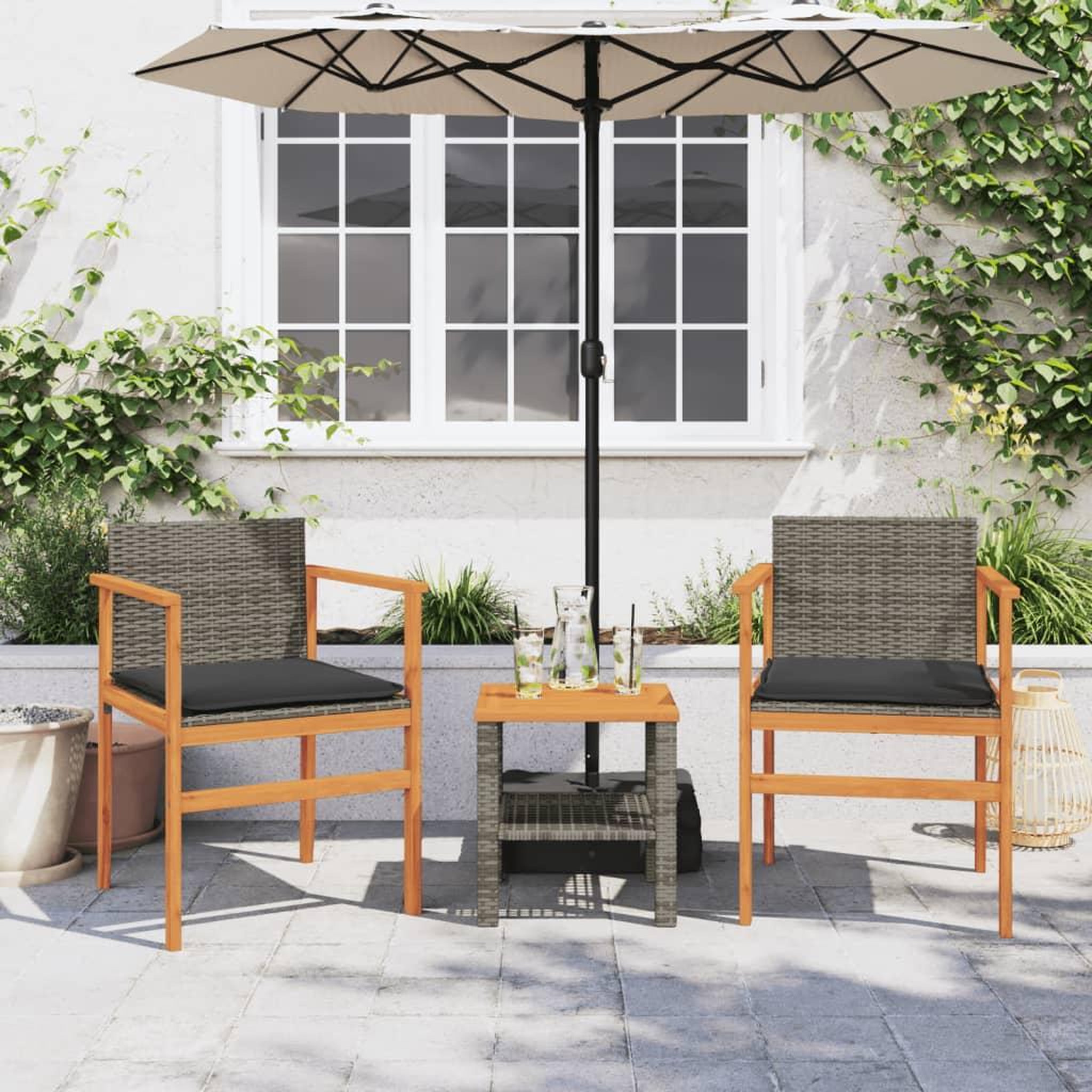 Voir la diapositive 3 : VIDAXL Chaises de jardin coussins lot de 2 gris resine tressee et bois